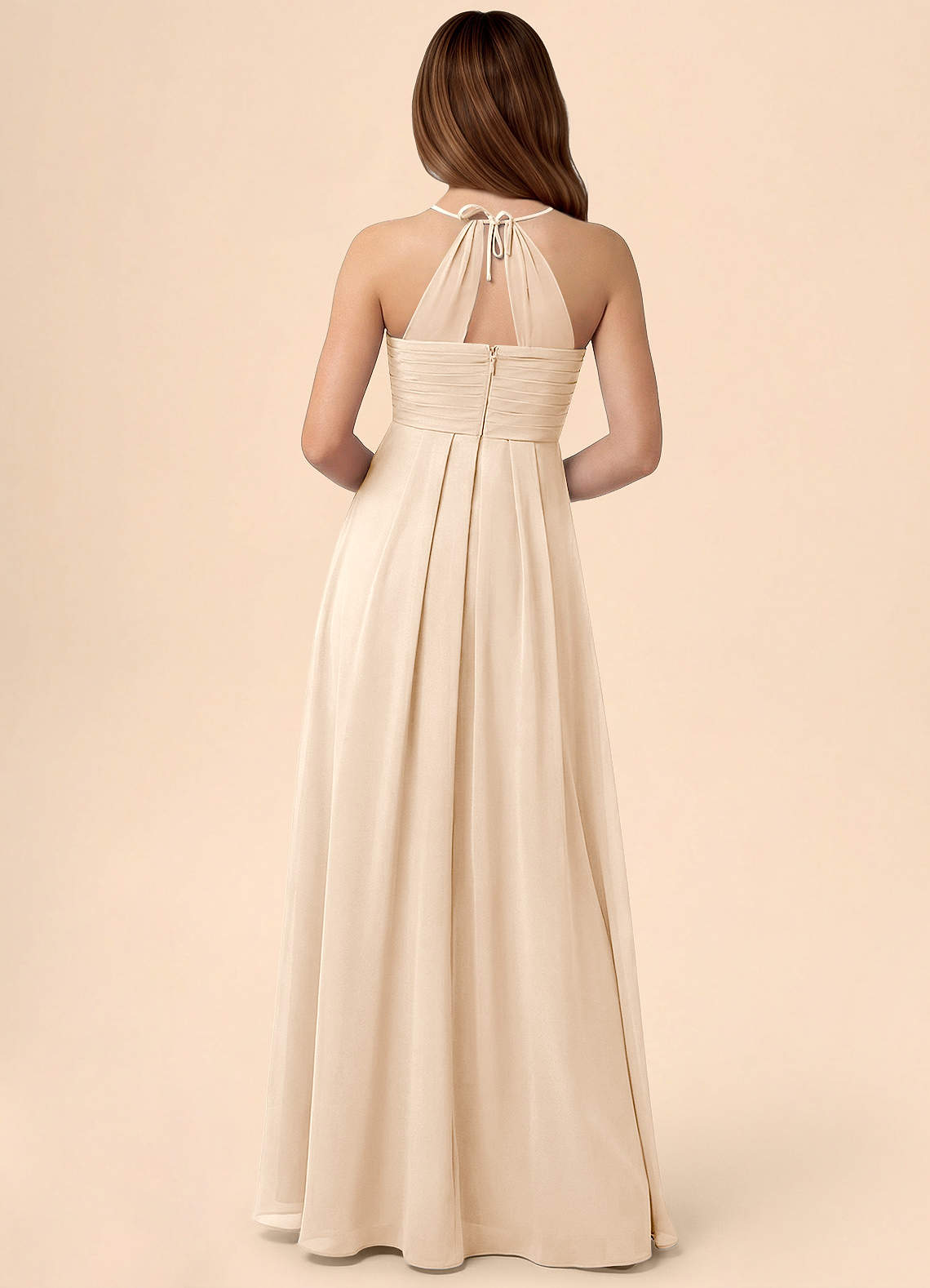 Azazie Ginny Junior Robe Trapèze en Mousseline de soie Plissée Albâtre Blanc image3