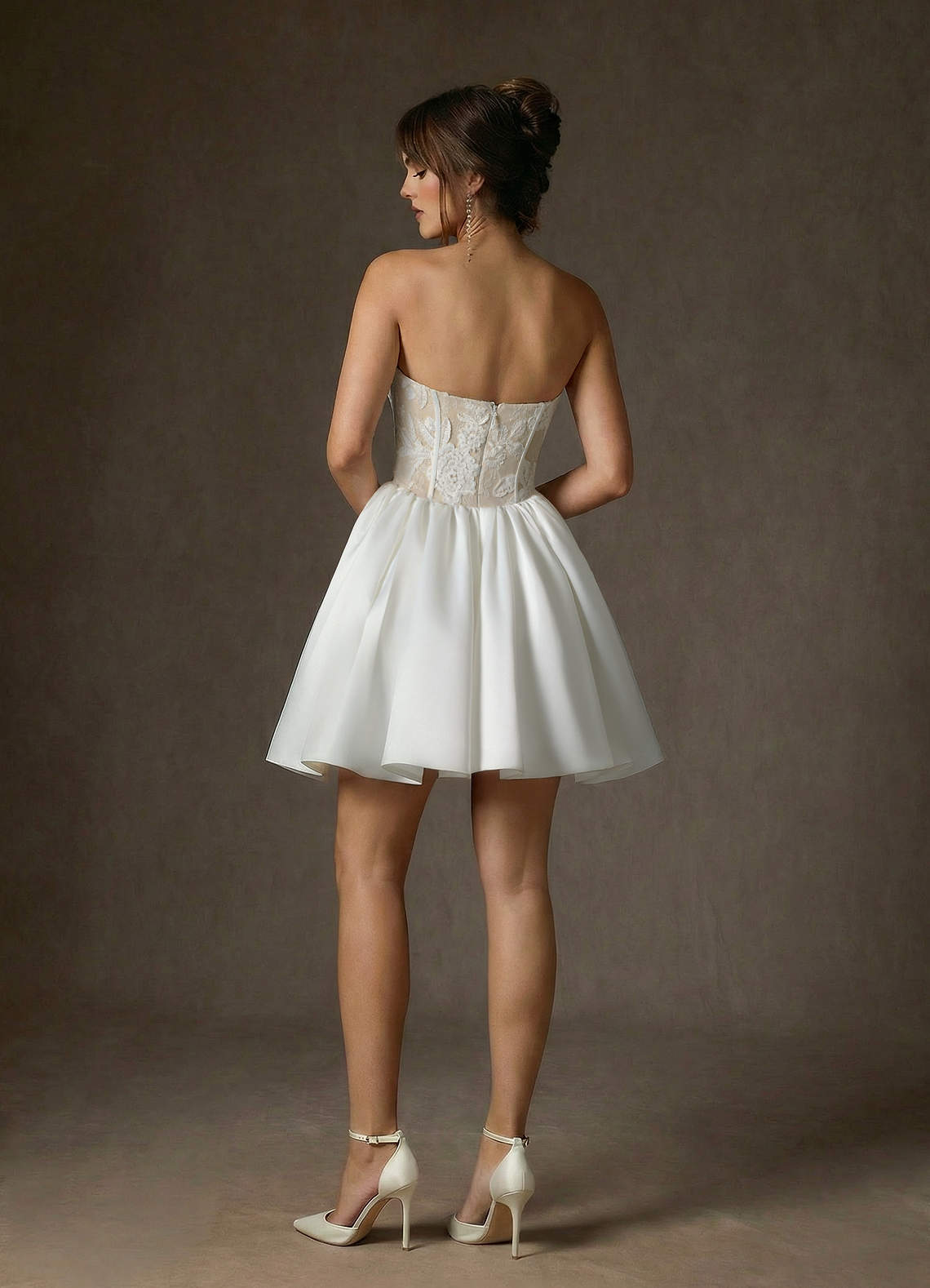 Azazie Barica Abiti da Sposa Abito A-Line in Pizzo Senza Cinturino Bianco Diamante Champagne image2