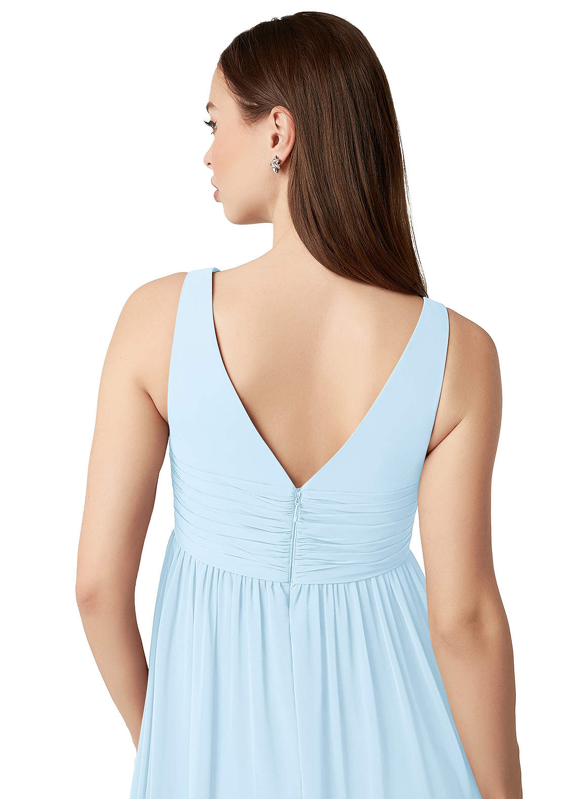 Azazie Yetta Maternity Bridesmaid Dresses A-Line V-Neck Gathered Chiffon Floor-Length Dress image2