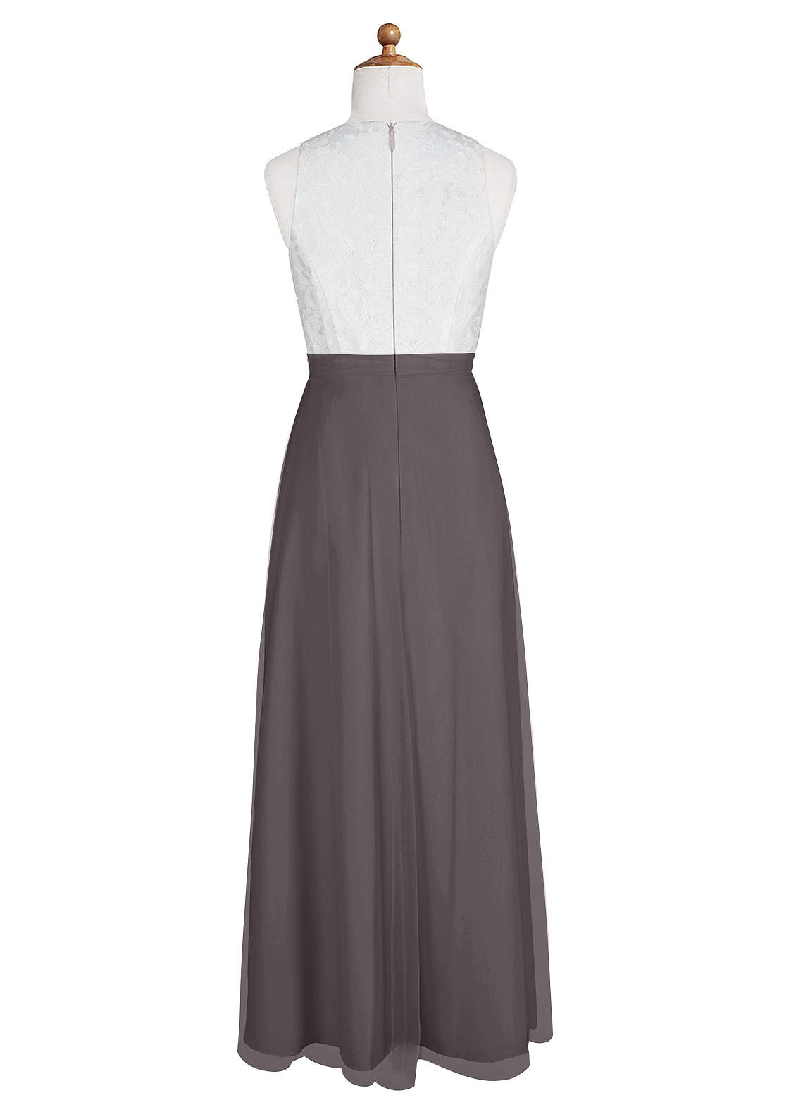 Azazie Albertine Junior Steel Grey A-Line Lace Chiffon Dress image7