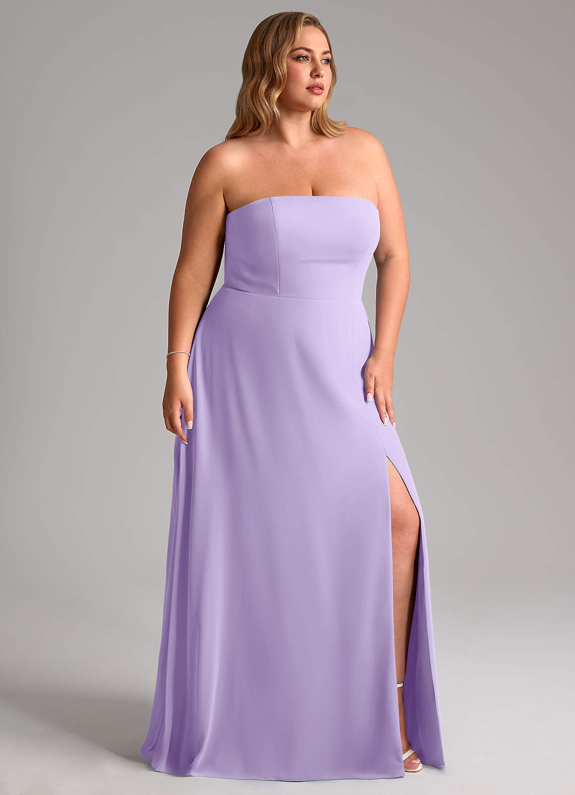 Azazie Wren Vestidos de damas de honor Vestido de Lila de Gasa de Corte en A Convertible con Corte Lateral image10