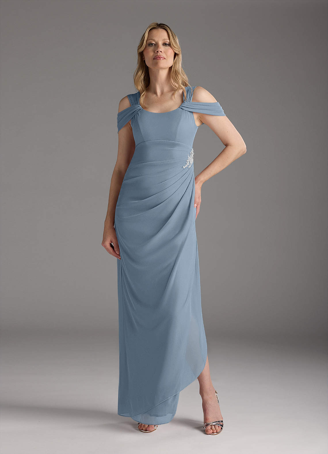 Elegant Asymmetric Dress Jigsaw Wedding Guest Dresses Alex Evenings Petite  Hannah Glitter Mesh Gown Dusty Blue
