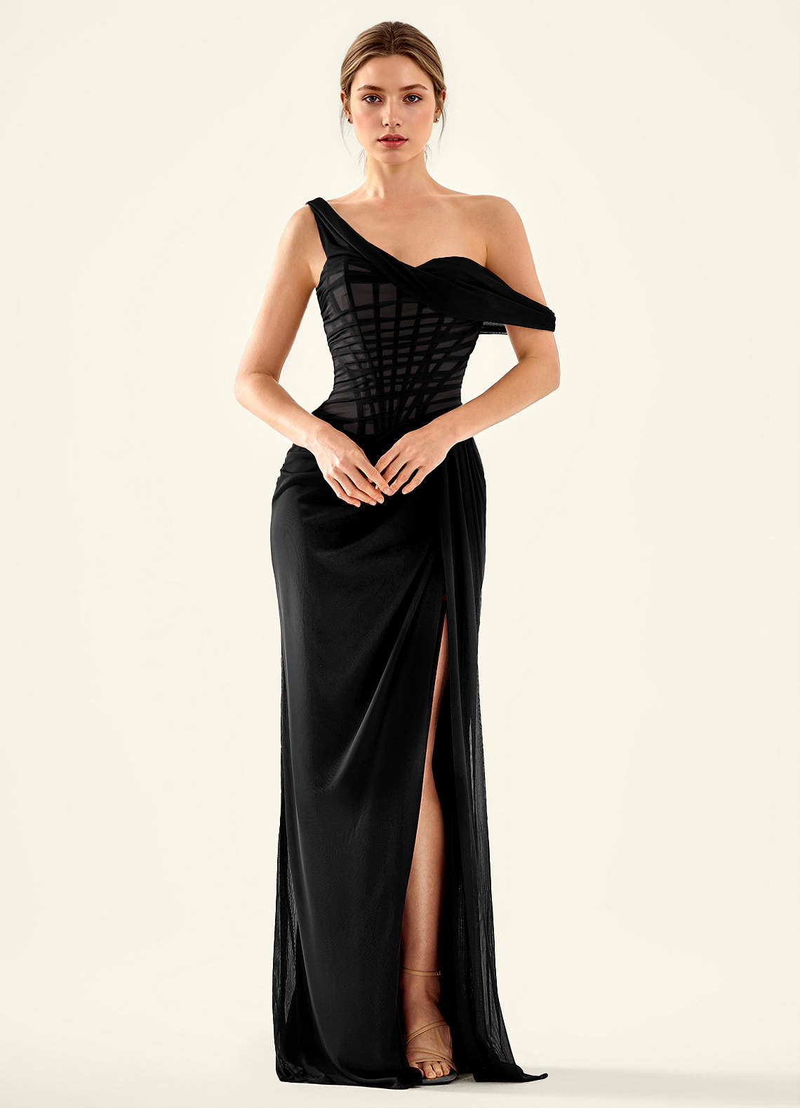 black silk chiffon dress Seraphinalyn Satin Faced Prom Boyut:50 Mima John Retro 3D Black Cut underbust with color:Beige