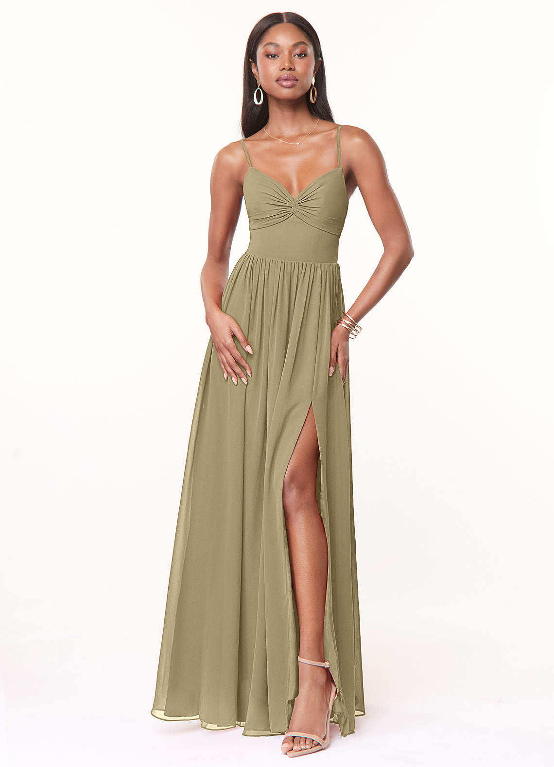 Azazie Zeya Bridesmaid Dresses Moss Green A-Line V-Neck Pleated Chiffon Dress image1
