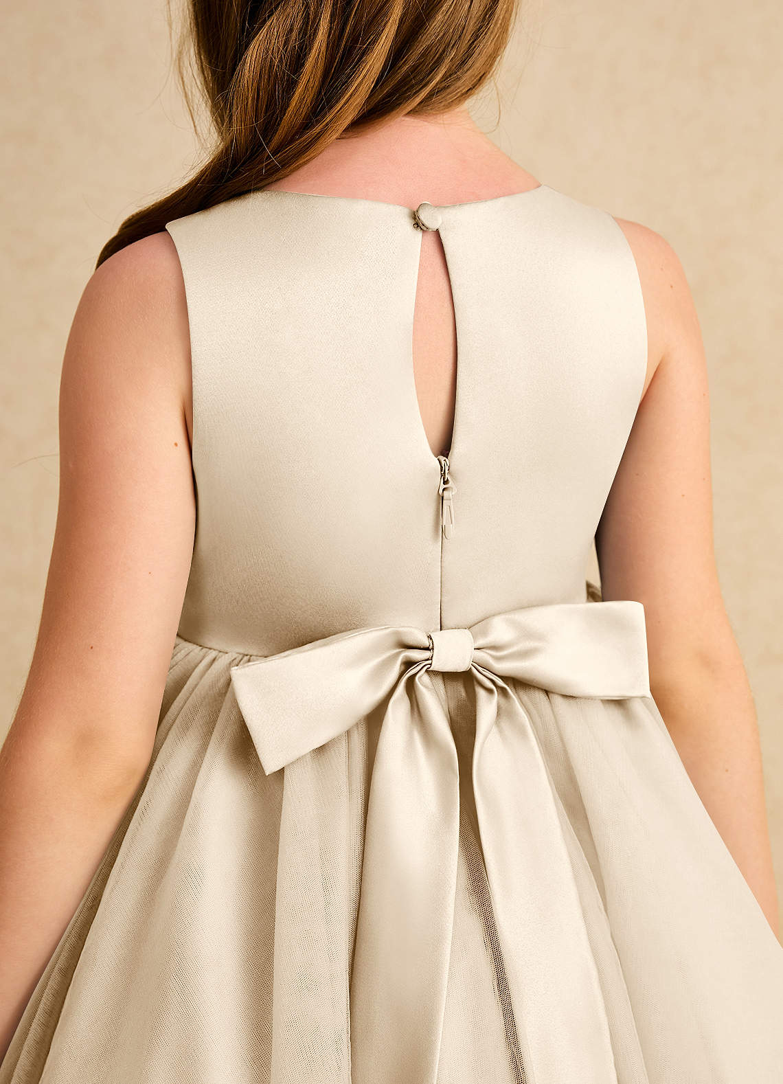 Azazie Prima Flower Girl Dresses Champagne A-Line Bow Tulle Dress image5