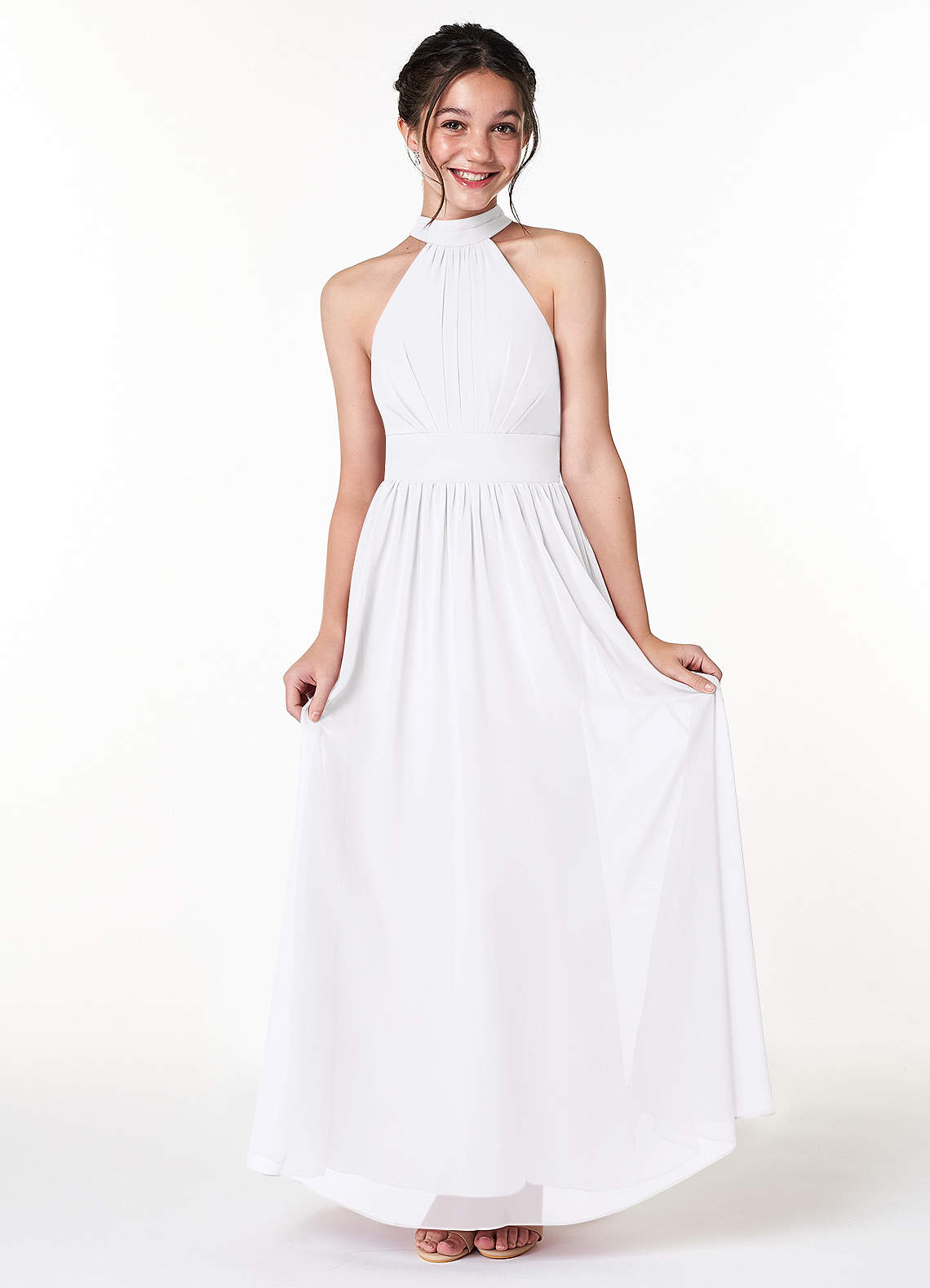 Azazie Iman Junior White A-Line Pleated Chiffon Dress image1
