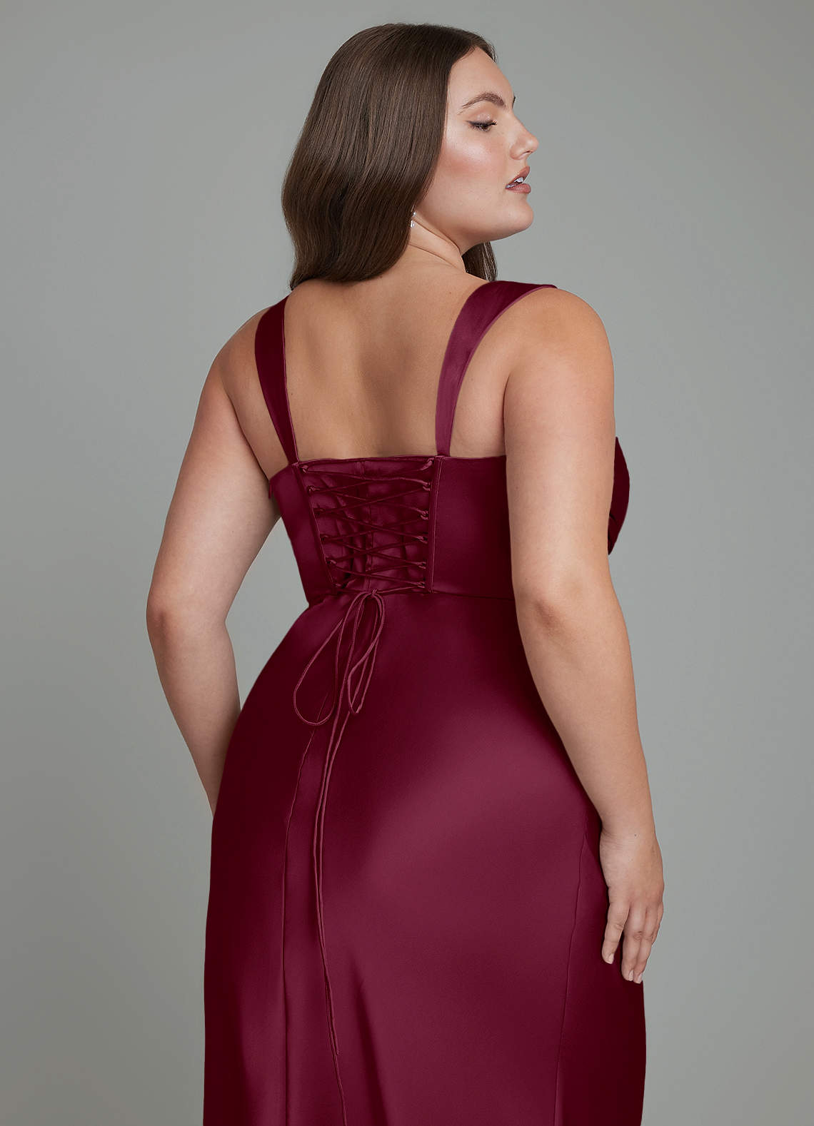 Azazie Agustina Bridesmaid Dresses Mulberry Mermaid Corset Stretch Satin Dress image12