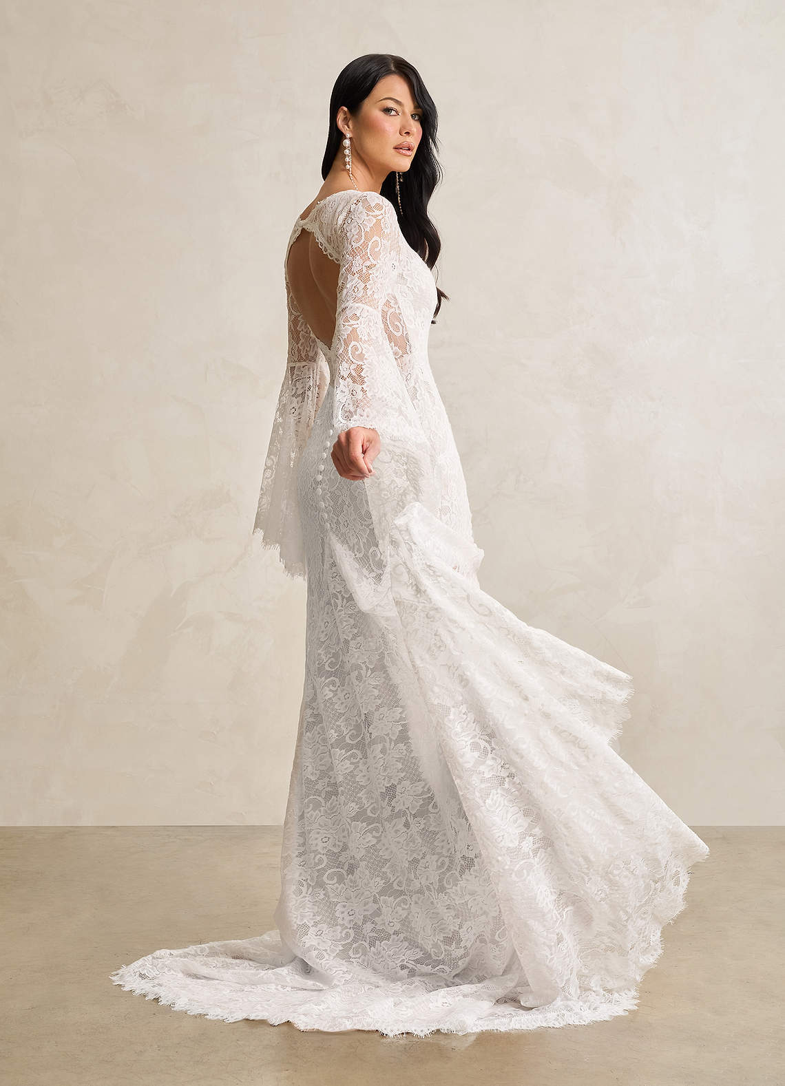 Azazie Hayes Wedding Dresses Diamond White Mermaid V-Neck Lace Dress image3