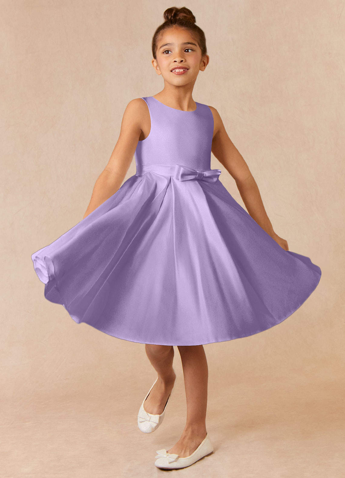 Azazie Coco Flower Girl Dresses Lilac A-Line Bow Matte Satin Dress image1