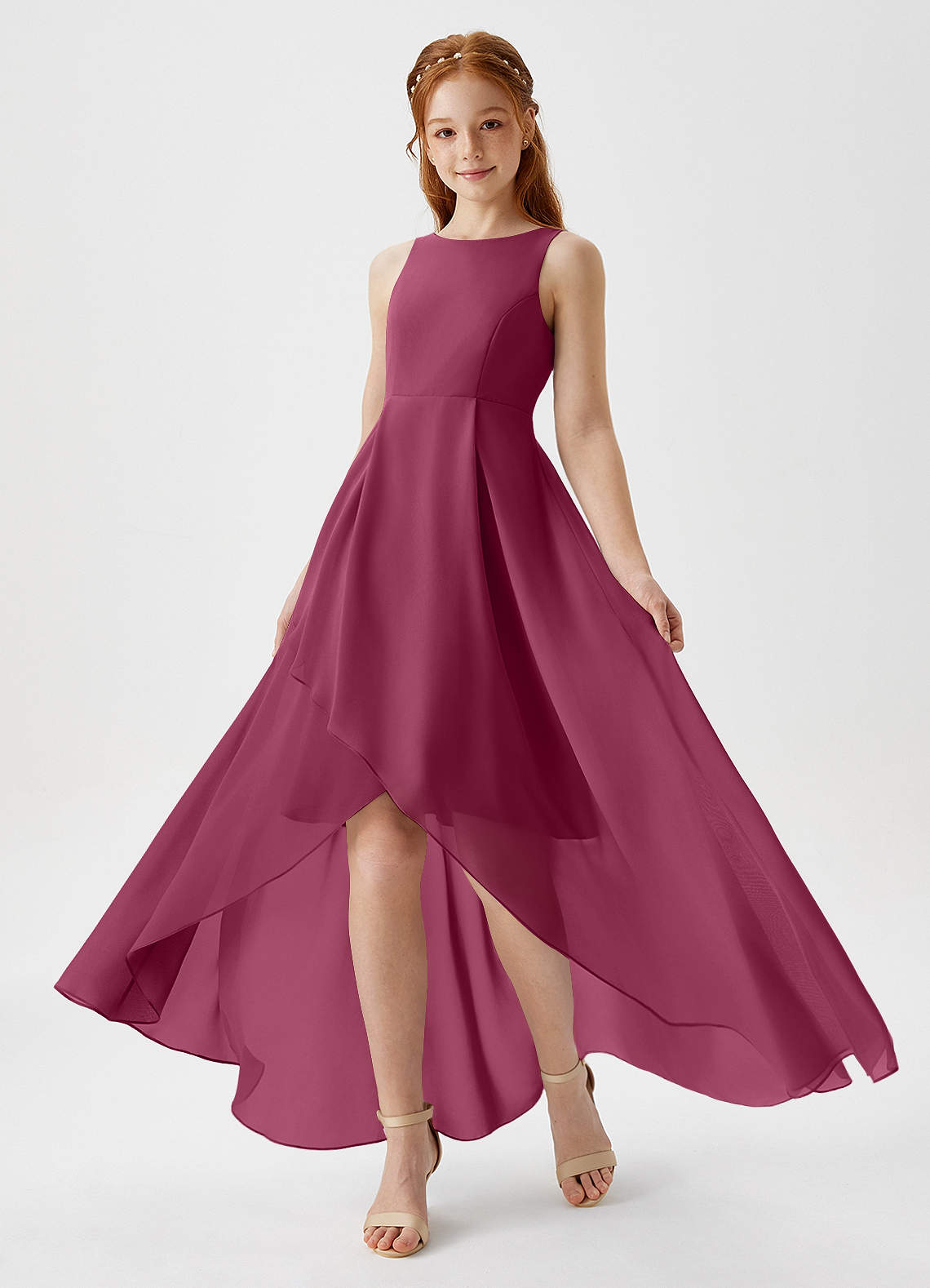 Azazie Lizette Junior Mulberry A-Line Pleated Chiffon Dress image1