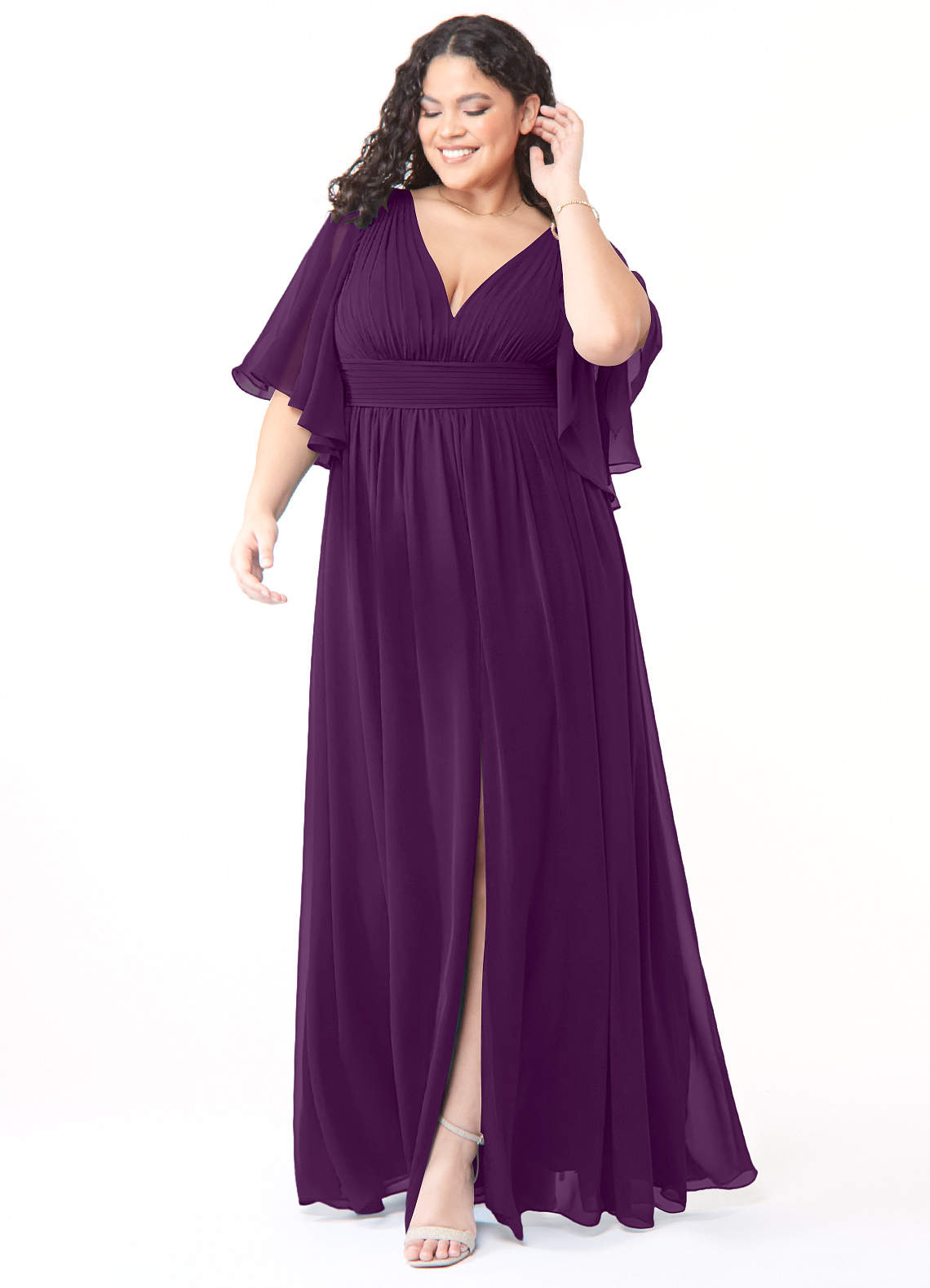 Azazie Temeka Robes de demoiselle d'honneur Robe Trapèze en Mousseline de soie Rayé Grain De Raisin image1