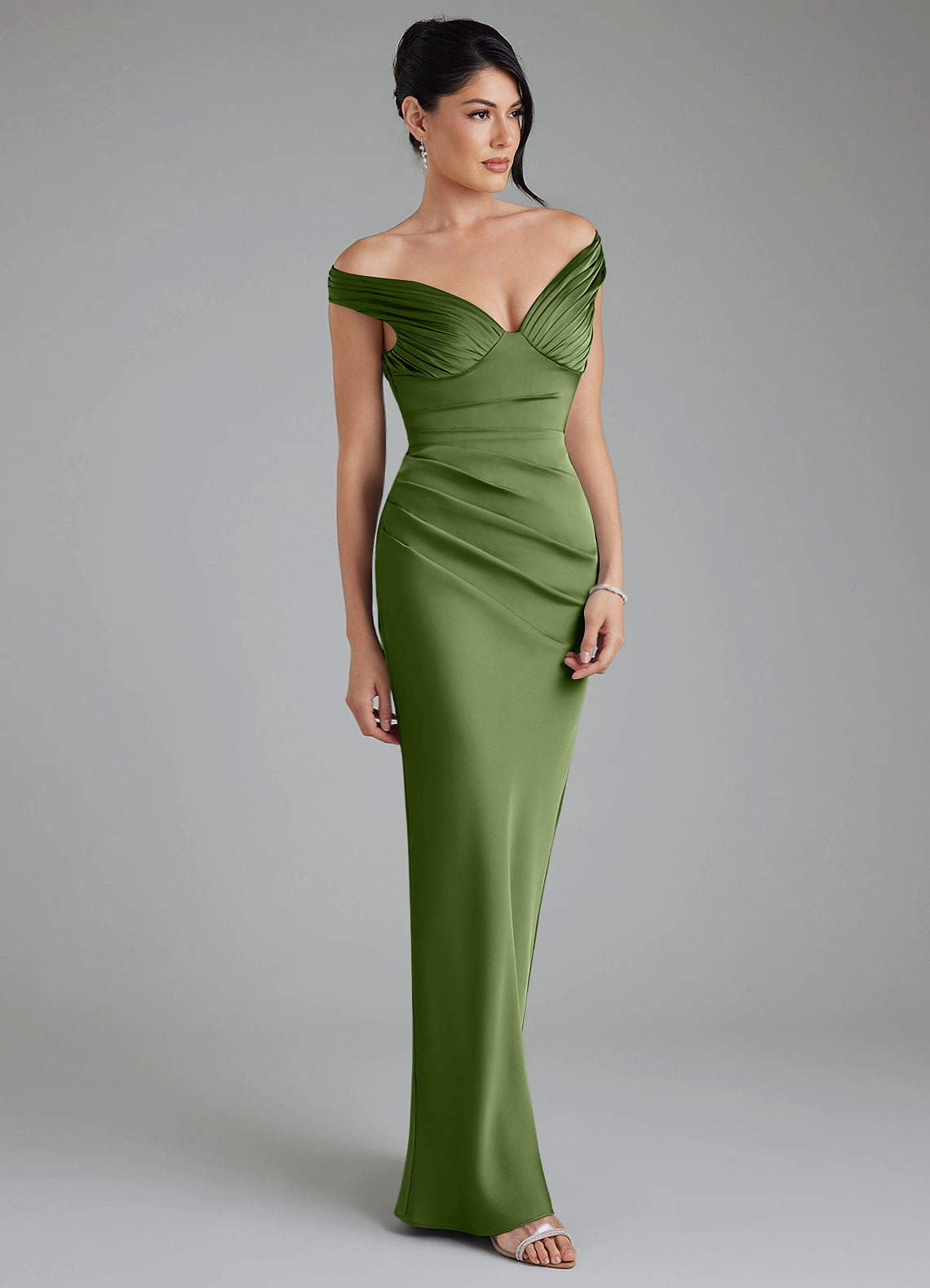stella corset dress Azazie Sheath V-Neck Floor-Length Stretch Satin Bridesmaid Dresses