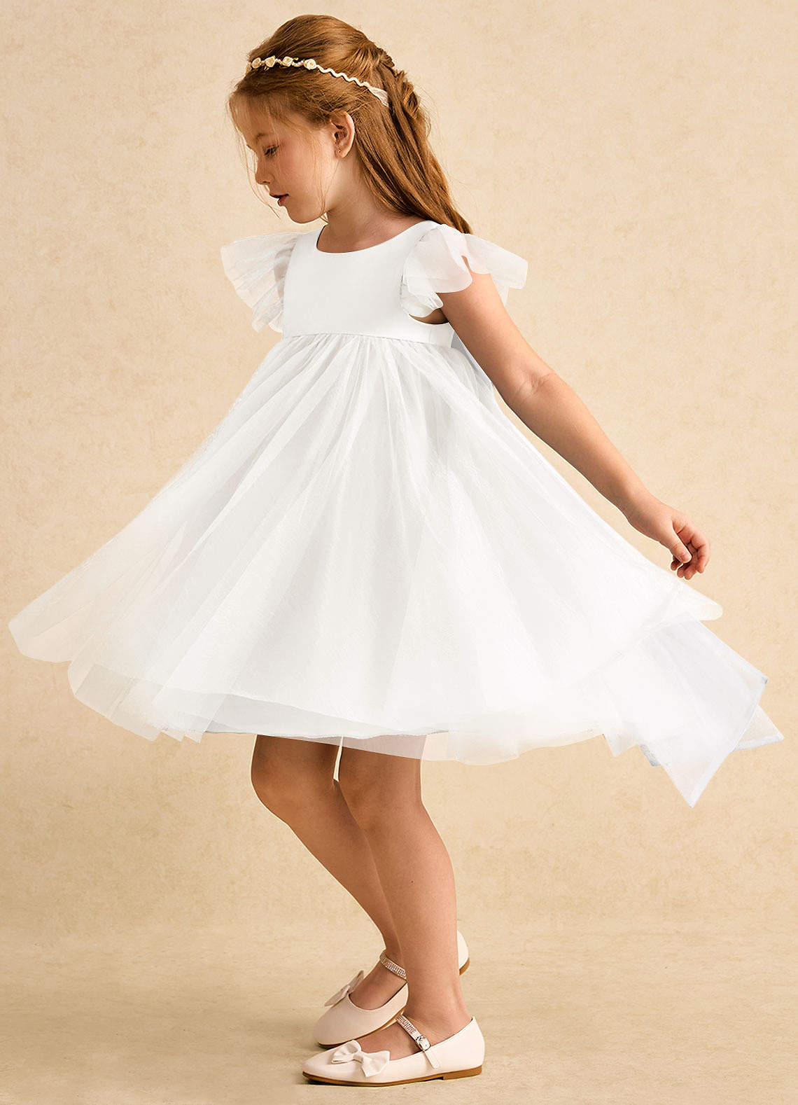 Azazie Munchkin Ivory White A-Line Bow Tulle Dress | Azazie