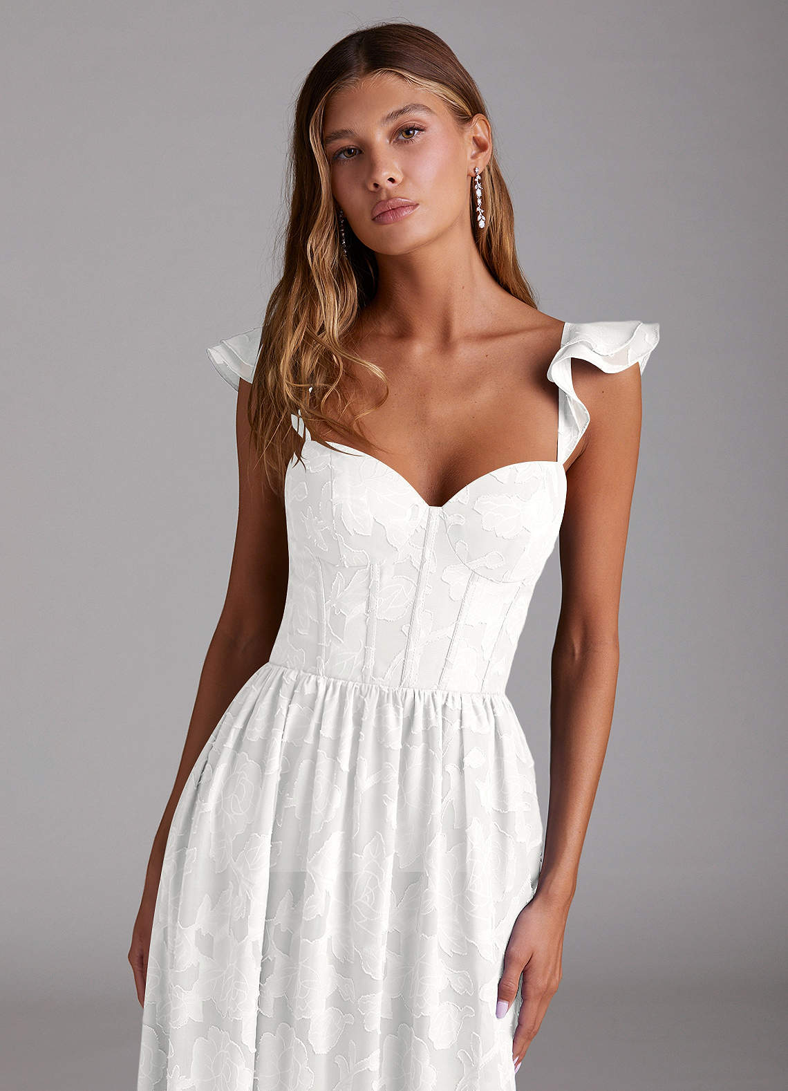 Azazie Denisse Brautjungfernkleider A-Linie Gestreift Blumen-Burnout Kleid Weiß image3