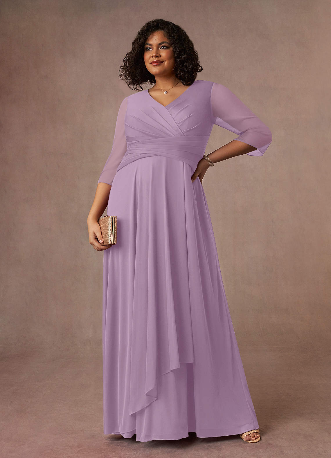 Azazie Annetta Suknie dla Matki Panny Młodej Linia A Pofałdowany Siatka Długość podłogi Sukienka image1