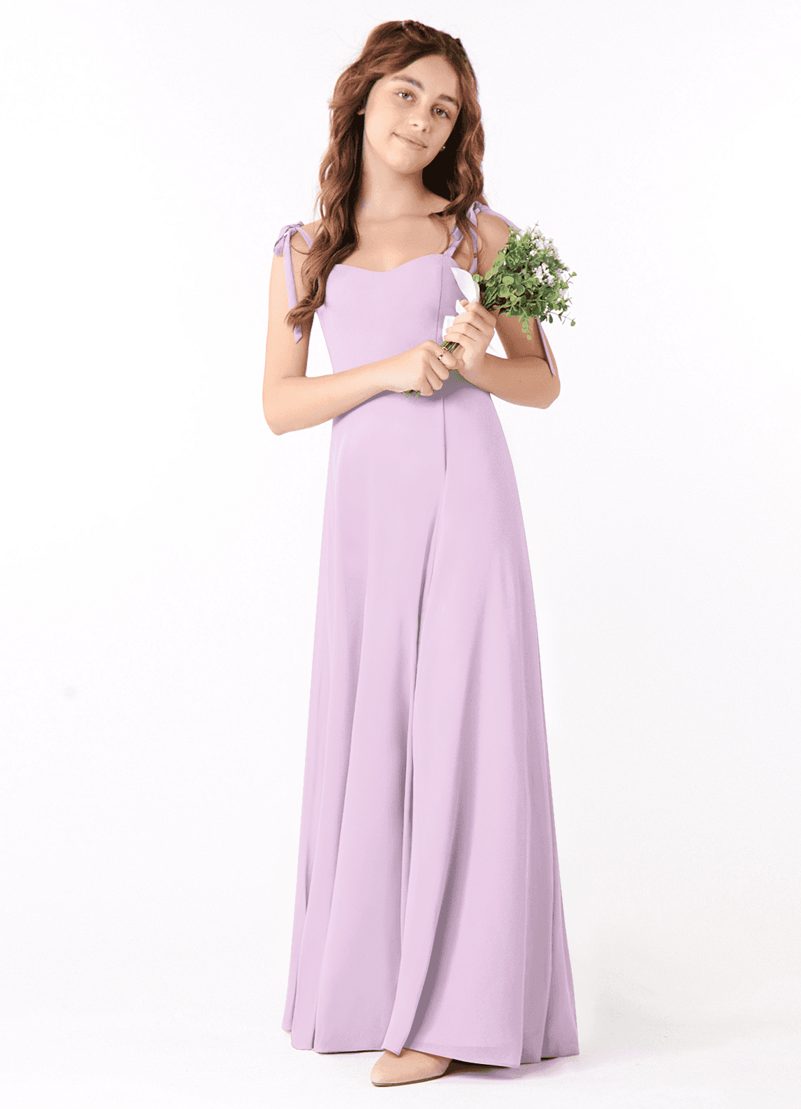 Azazie Rosey Junior Frosted Lilac A-Line Sweetheart Neckline Chiffon Dress image1