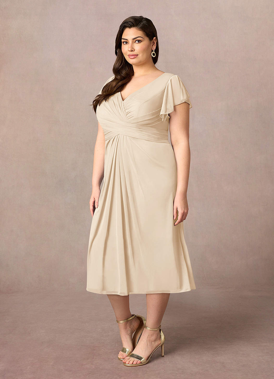 Azazie Vera Abiti per la Madre della Sposa Abito A-Line in Maglia con Scollo a V a Pieghe Champagne image6