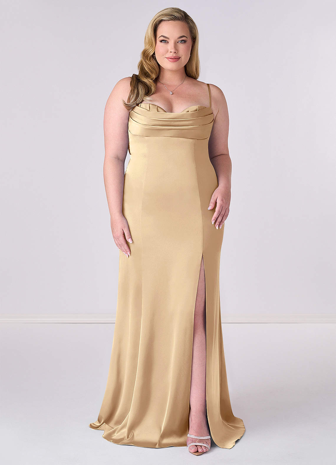 Barbie ♥ Azazie Bridesmaid Dresses Pleated Lace Up Mermaid Stretch Satin Dress image5