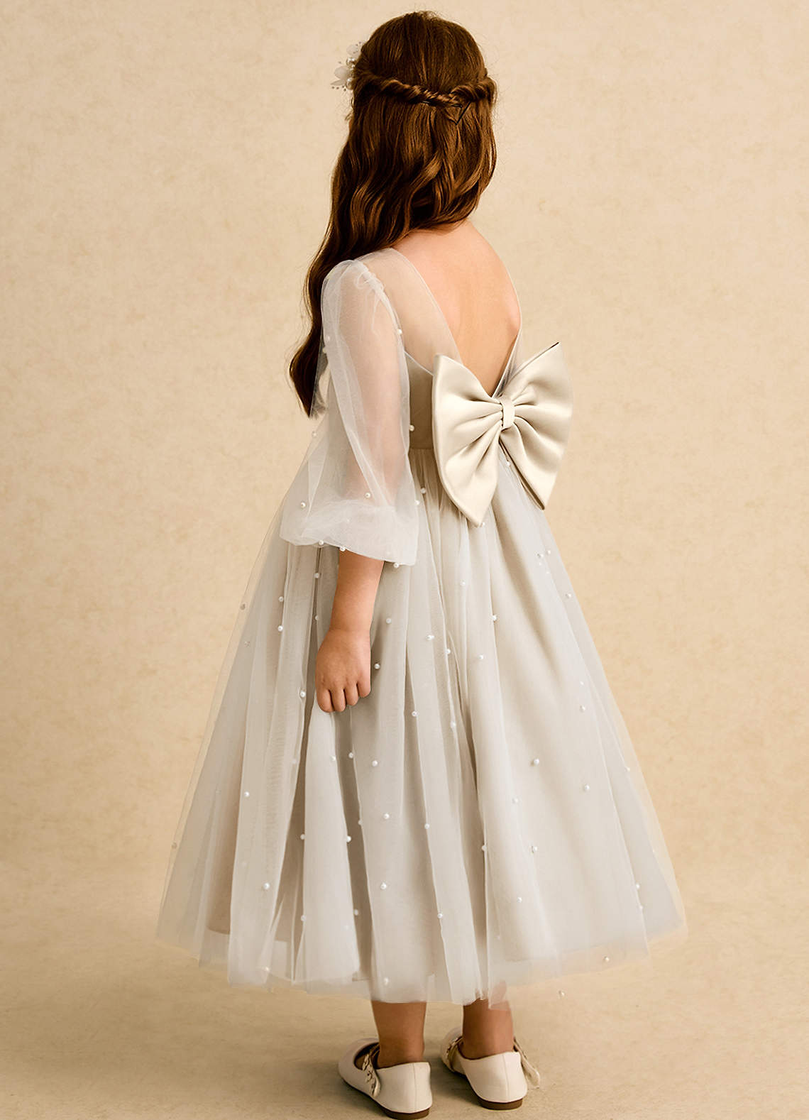 Azazie Trudy Flower Girl Dresses Champagne Ball-Gown Sweetheart Neckline Tulle Dress image6