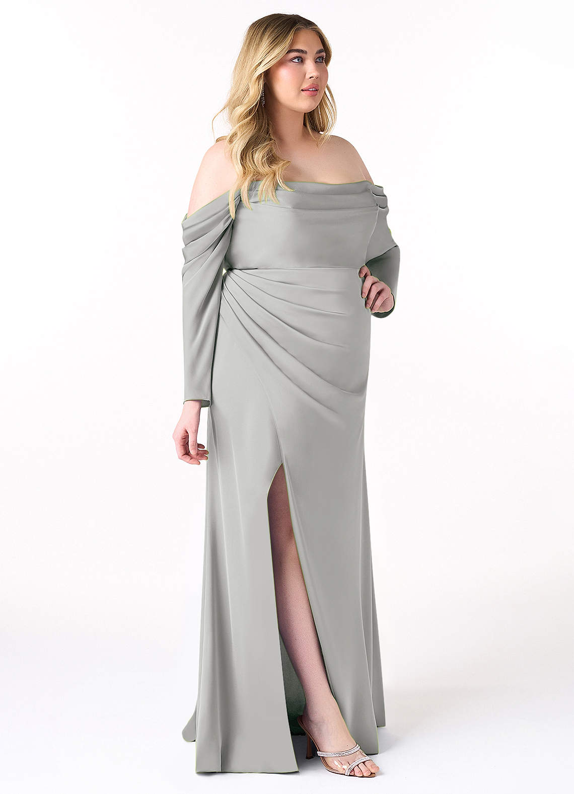 long sleeve silver bridesmaid dresses Missacc Ink Blue Mother Of The Bride Dresses A-Line V-Neck Long Sleeves Satin/Sequined Mother Of The Bride Dresses With Pleated