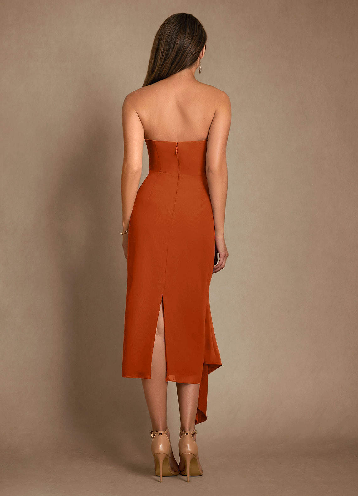 Azazie Dinanta vestidos de madre de la novia Vestido de Naranja Quemada de Gasa de Columna con Plisado image2