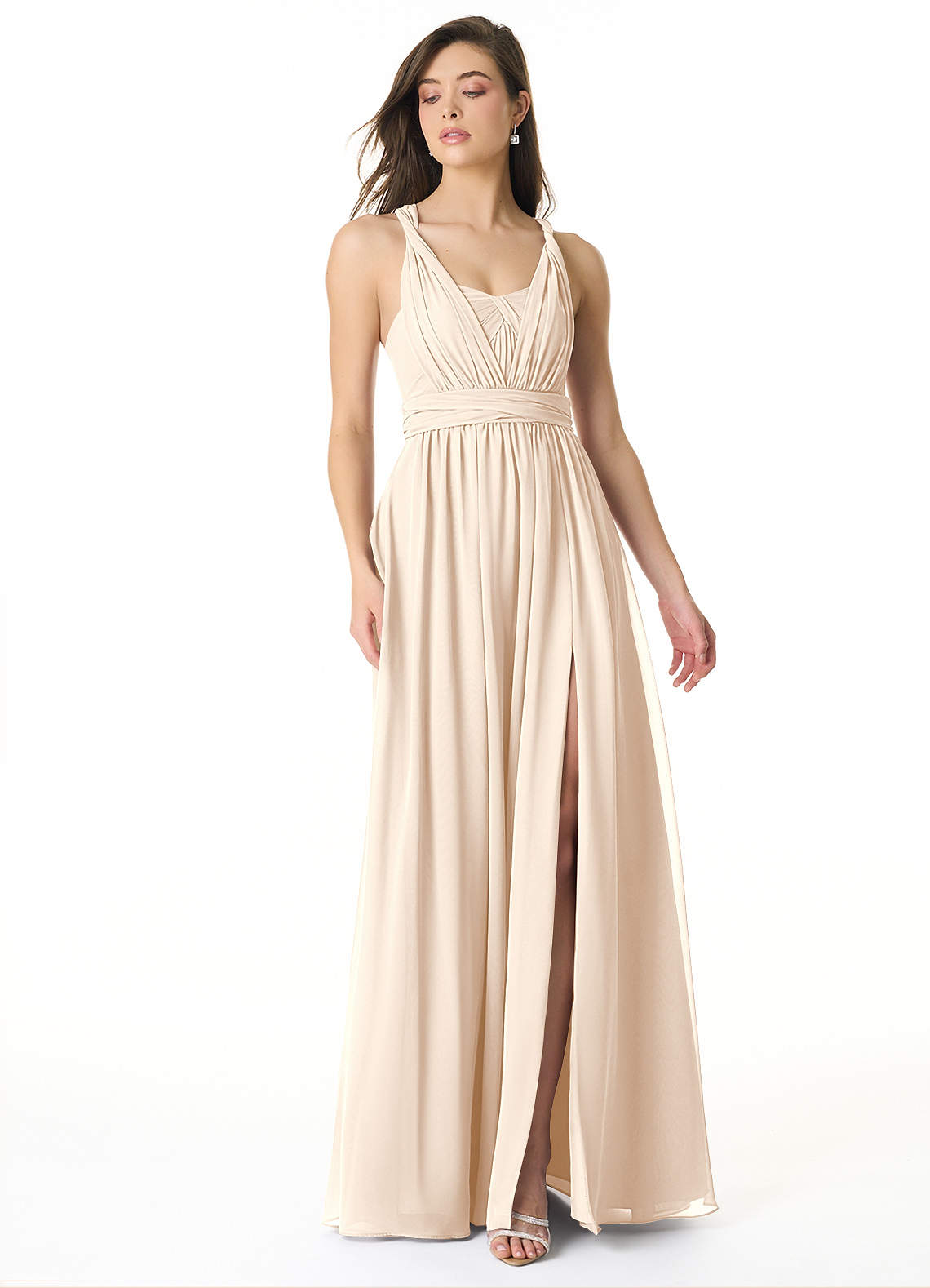 Azazie Olani Bridesmaid Dresses White Alabaster A-Line Off the Shoulder Chiffon Convertible Dress image1