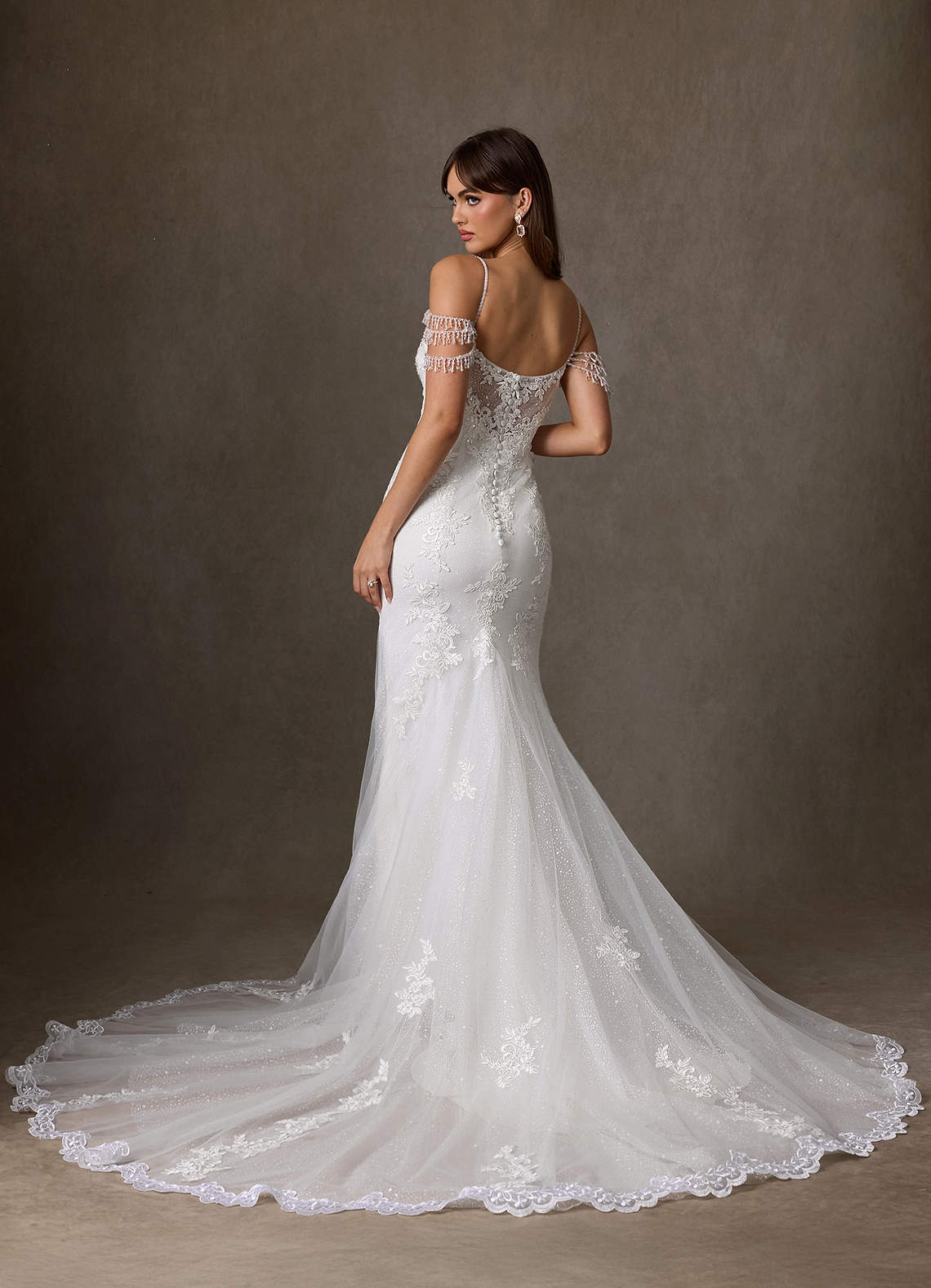 Azazie Saskia Diamond White Mermaid Sequins Tulle Dress | Azazie