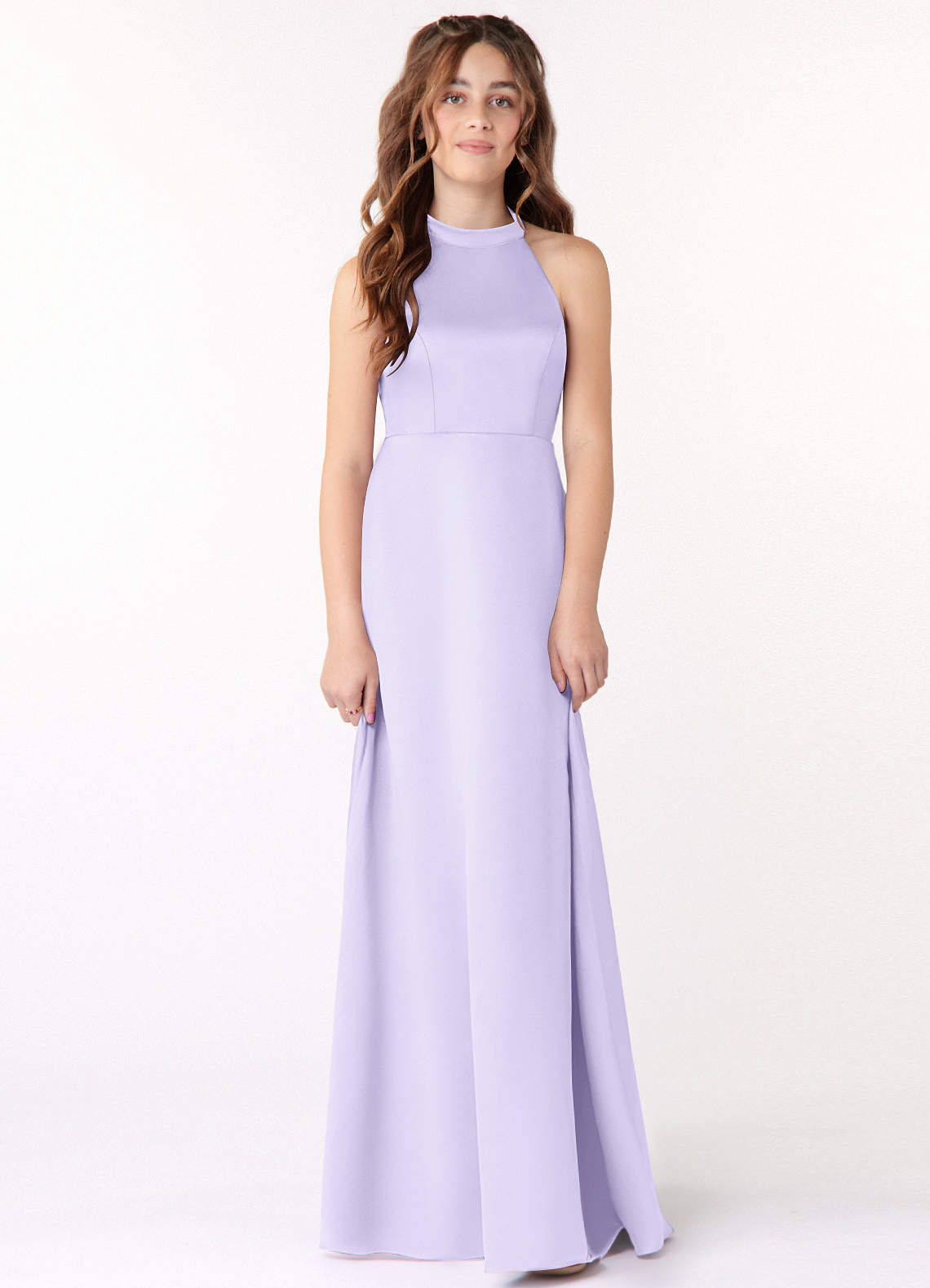 Azazie Laurel Junior Lilac A-Line Matte Satin Dress image1