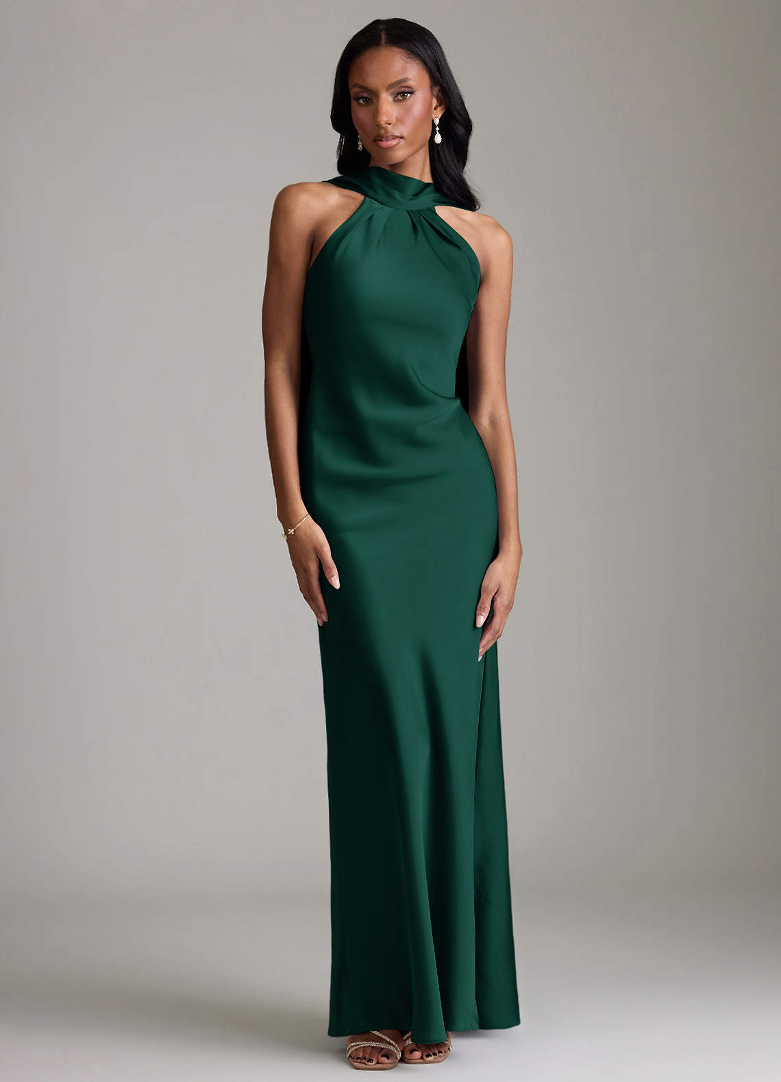 Azazie Cassiana Ready to Ship Emerald Stretch Satin Bridesmaid