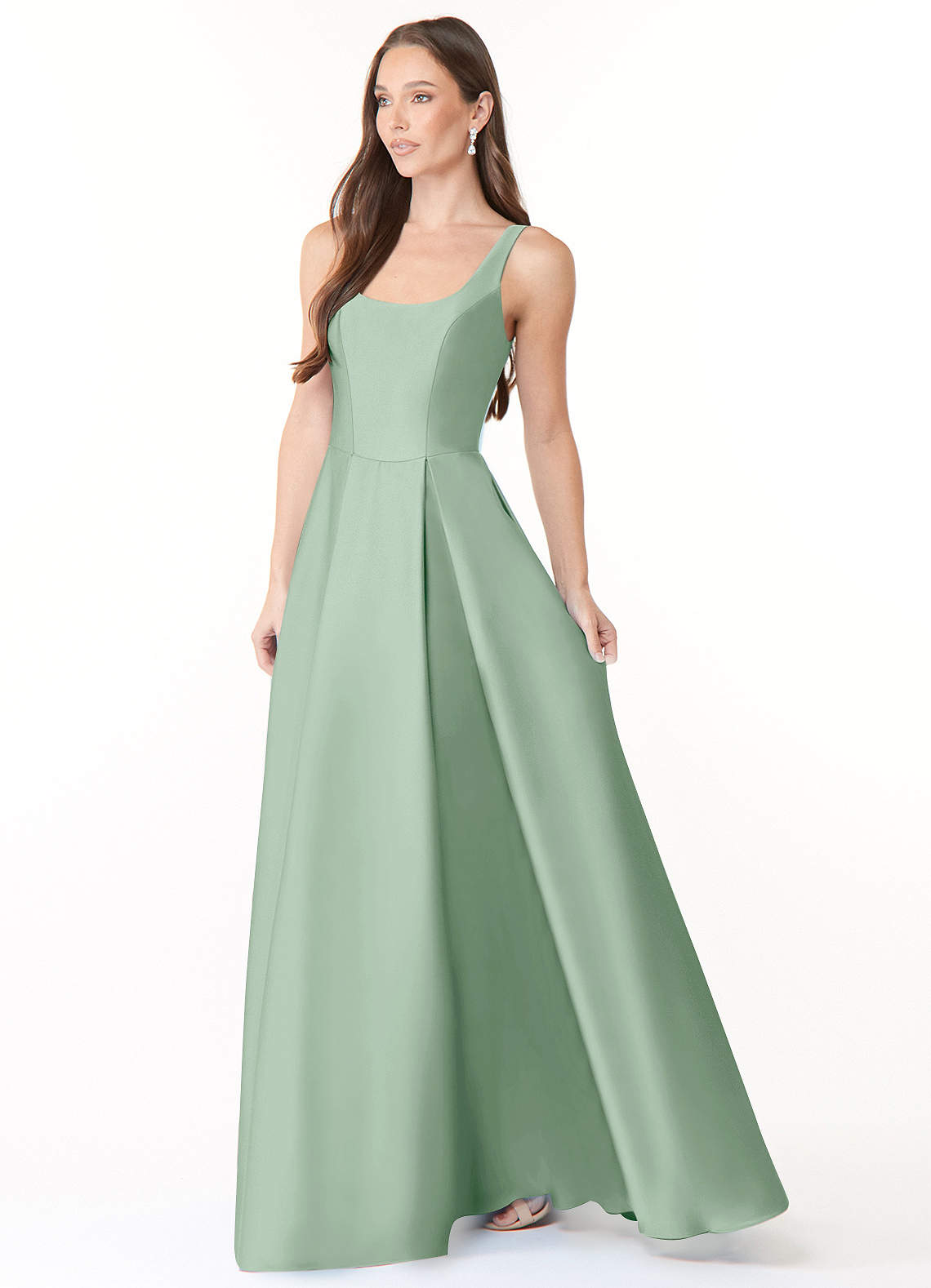 Azazie Neve Robes de demoiselle d'honneur Robe Princesse en Satin extensible avec poches Agave image2