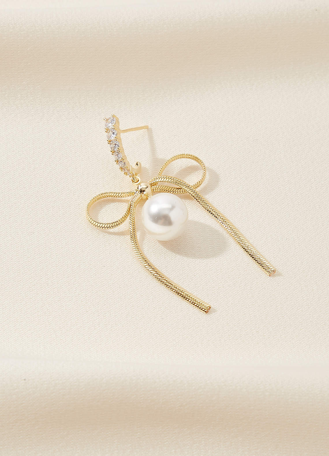 front Bow and Pearl Dangle Earrings