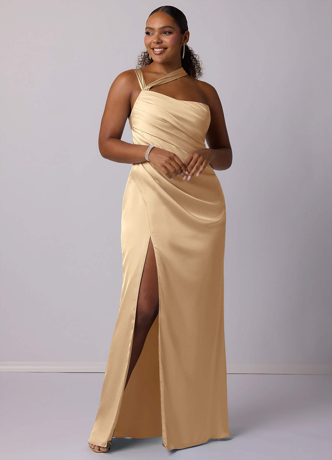 Barbie ♥ Azazie Bridesmaid Dresses Mermaid One Shoulder Stretch Satin Floor-Length Dress image2