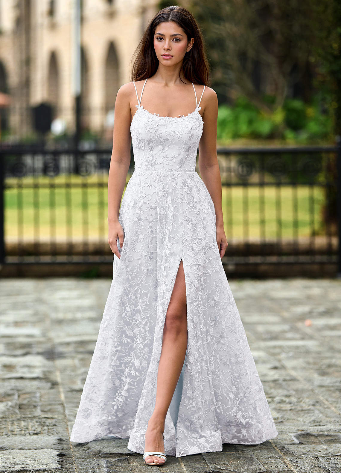 knee length dresses for ladies Ivory Prom Dresses A-Line Off the Shoulder Tiered Lace Prom Dress with