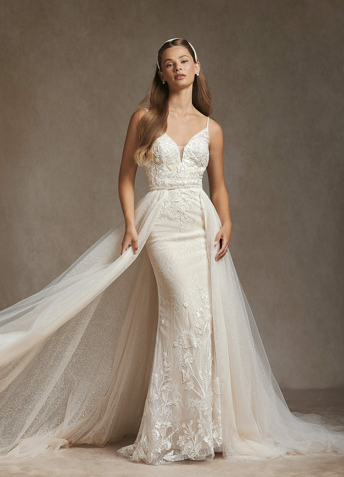 Azazie Sade Wedding Dresses Diamond White Champagne Mermaid Sequins Tulle Dress image1