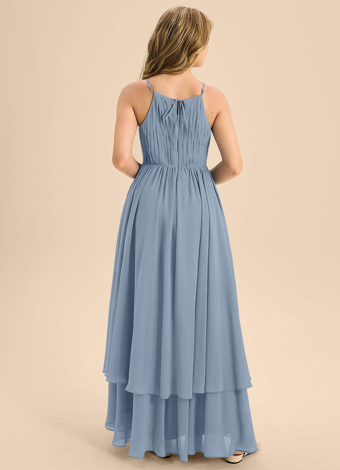 Azazie Elliora Junior Dusty Blue A-Line Pleated Chiffon Dress image1