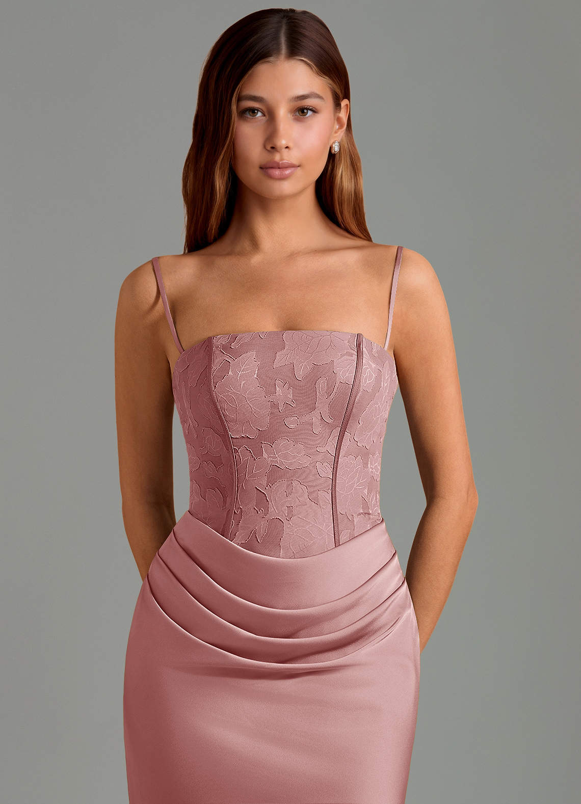 Azazie Emilia Brautjungfernkleider Meerjungfrau-Linie Schulterfrei Stretch-Satin Kleid Altrosa image5
