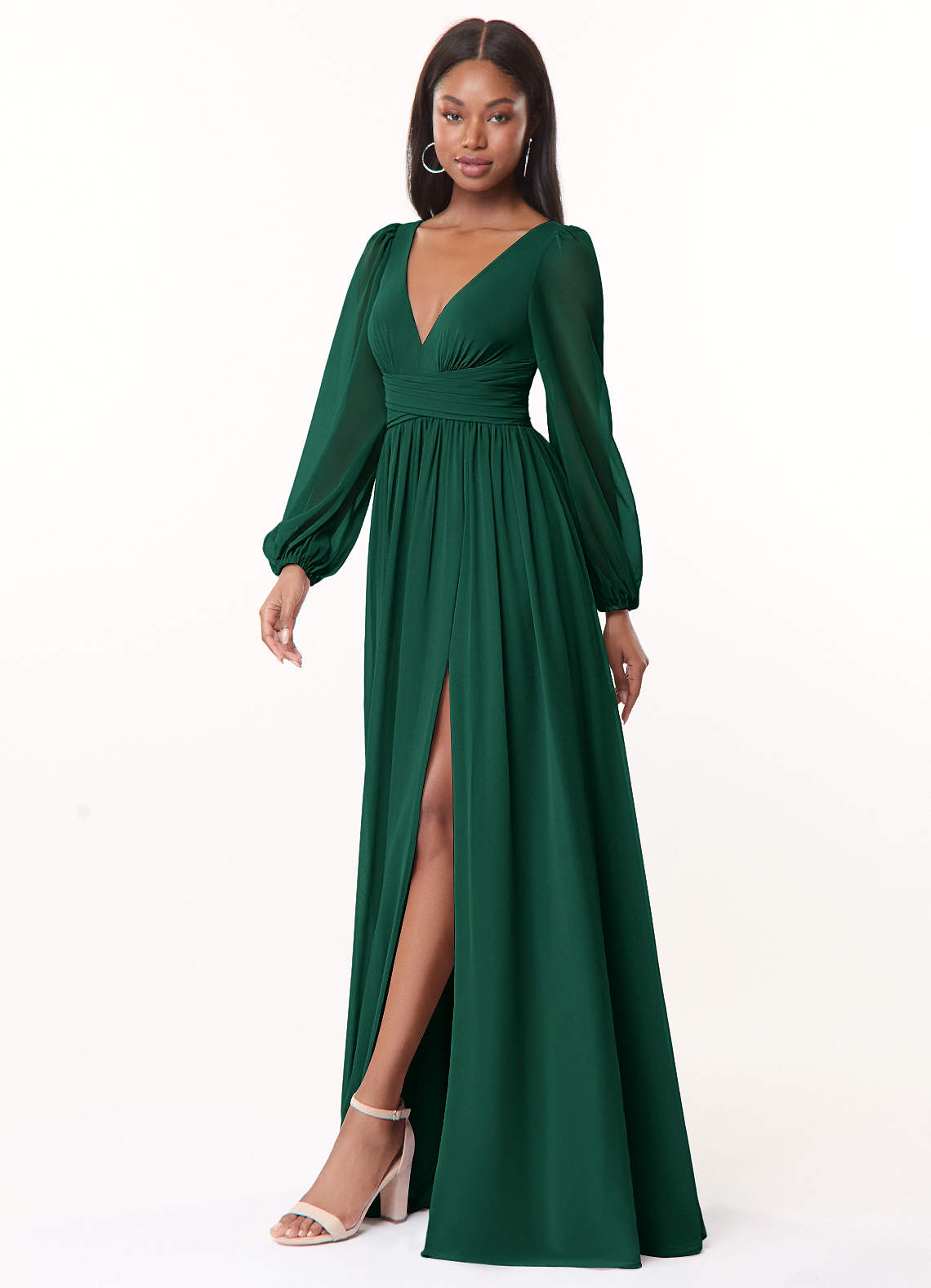 Long sleeve emerald bridesmaid dresses best sale