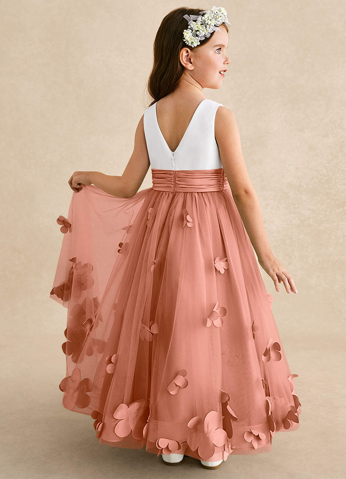 Azazie Vi Flower Girl Dresses MAI TAI A-Line Sleeveless Tulle Dress image1