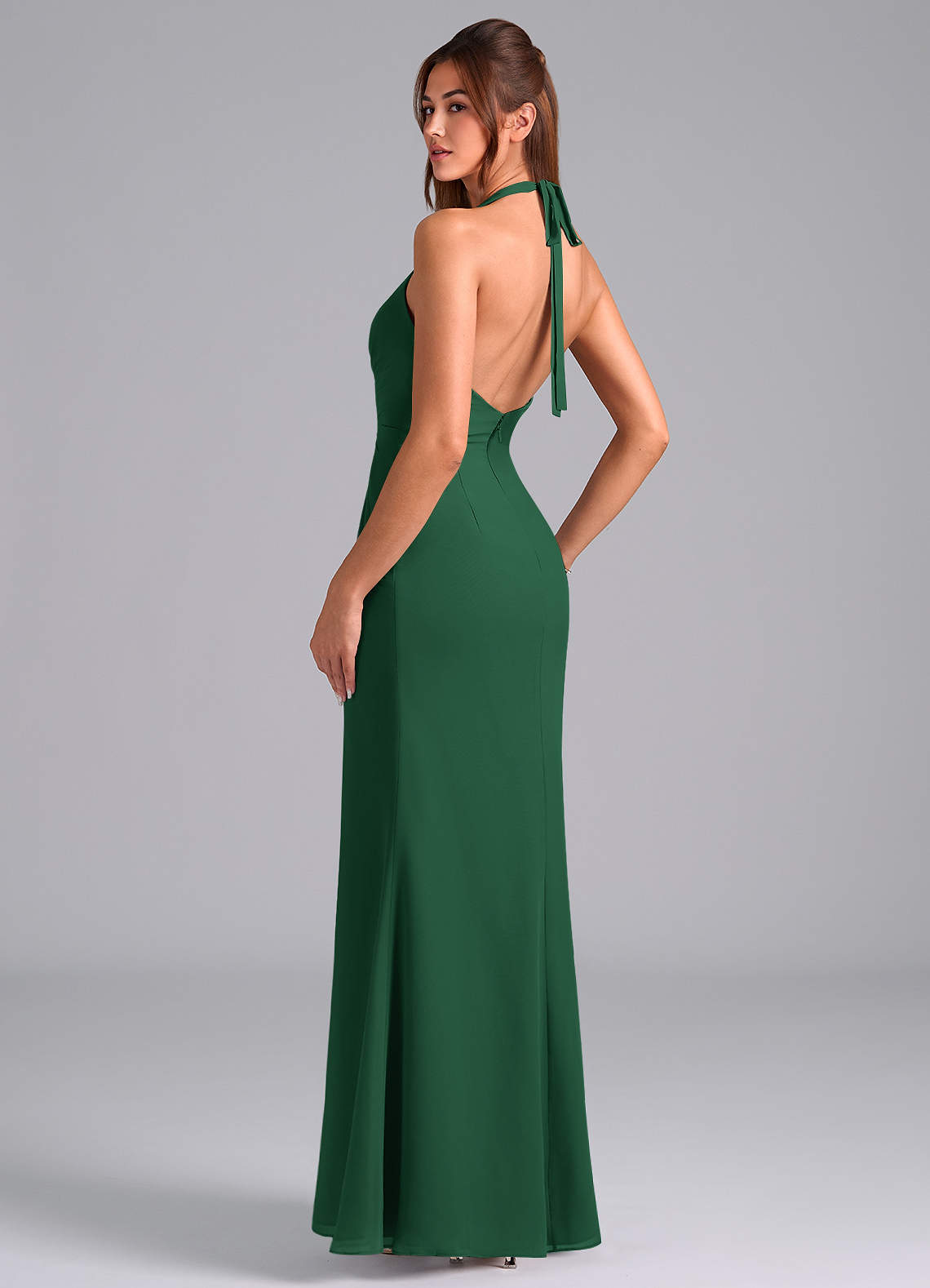 sachin and babi light blue dress WEDTREND Women Dark Green Bridesmaid Dress with Slit Sheath Cowl Neck  Chiffon Floor Length Wedding Guest Dress