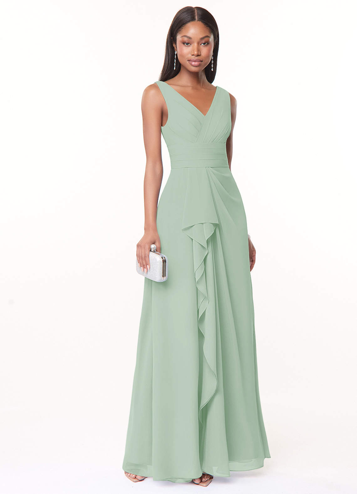 Azazie Julianna Robes de demoiselle d'honneur Robe Trapèze en Mousseline de soie Agave image1