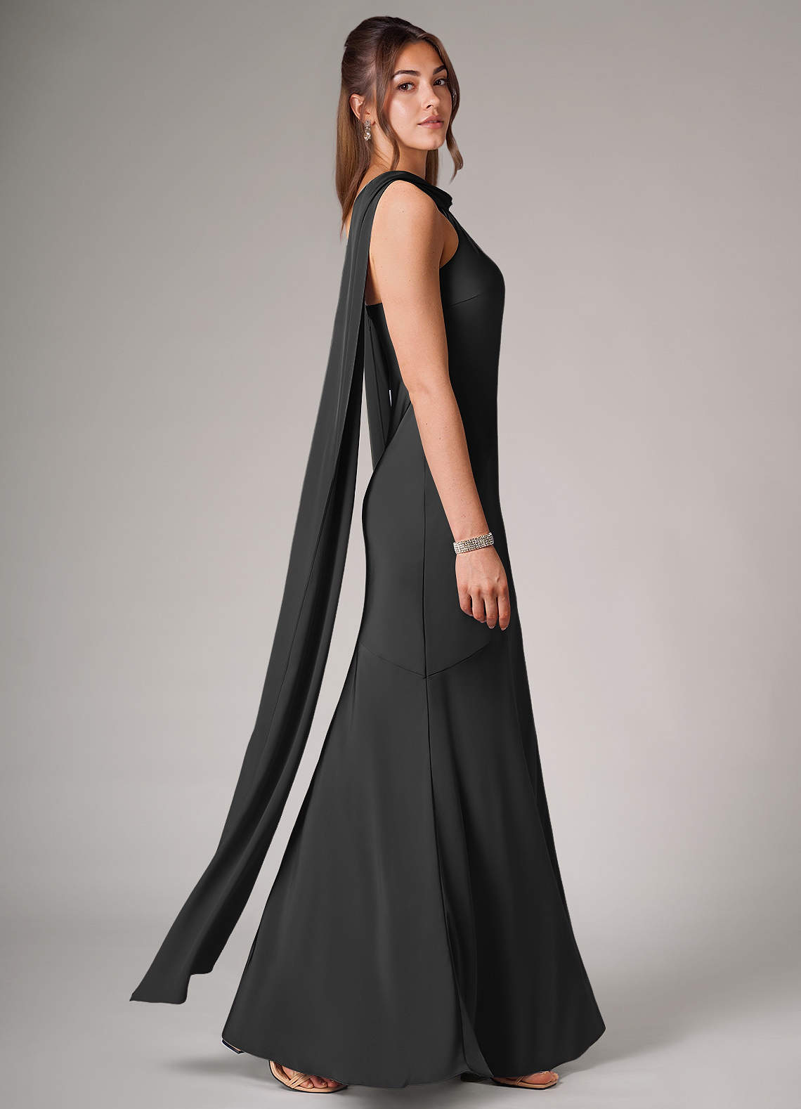 Azazie Kinsley Bridesmaid Dresses Black Mermaid Side Slit Stretch Satin Dress image5
