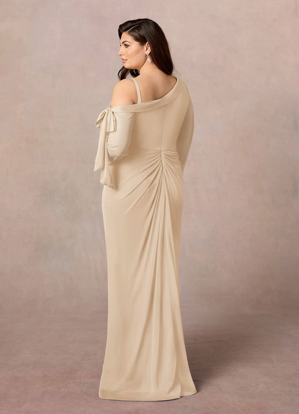 Azazie Marna Champagne Sheath One Shoulder Mesh Dress Ready to Ship | Azazie Azazie Marna Champagne Sheath One Shoulder Mesh Dress Ready to Ship | Azazie