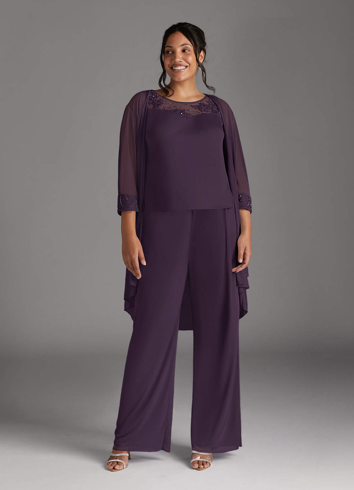 Azazie Frances Mother of the Bride Dresses Plum Jumpsuit/Pantsuit Scoop Mesh Dress image1