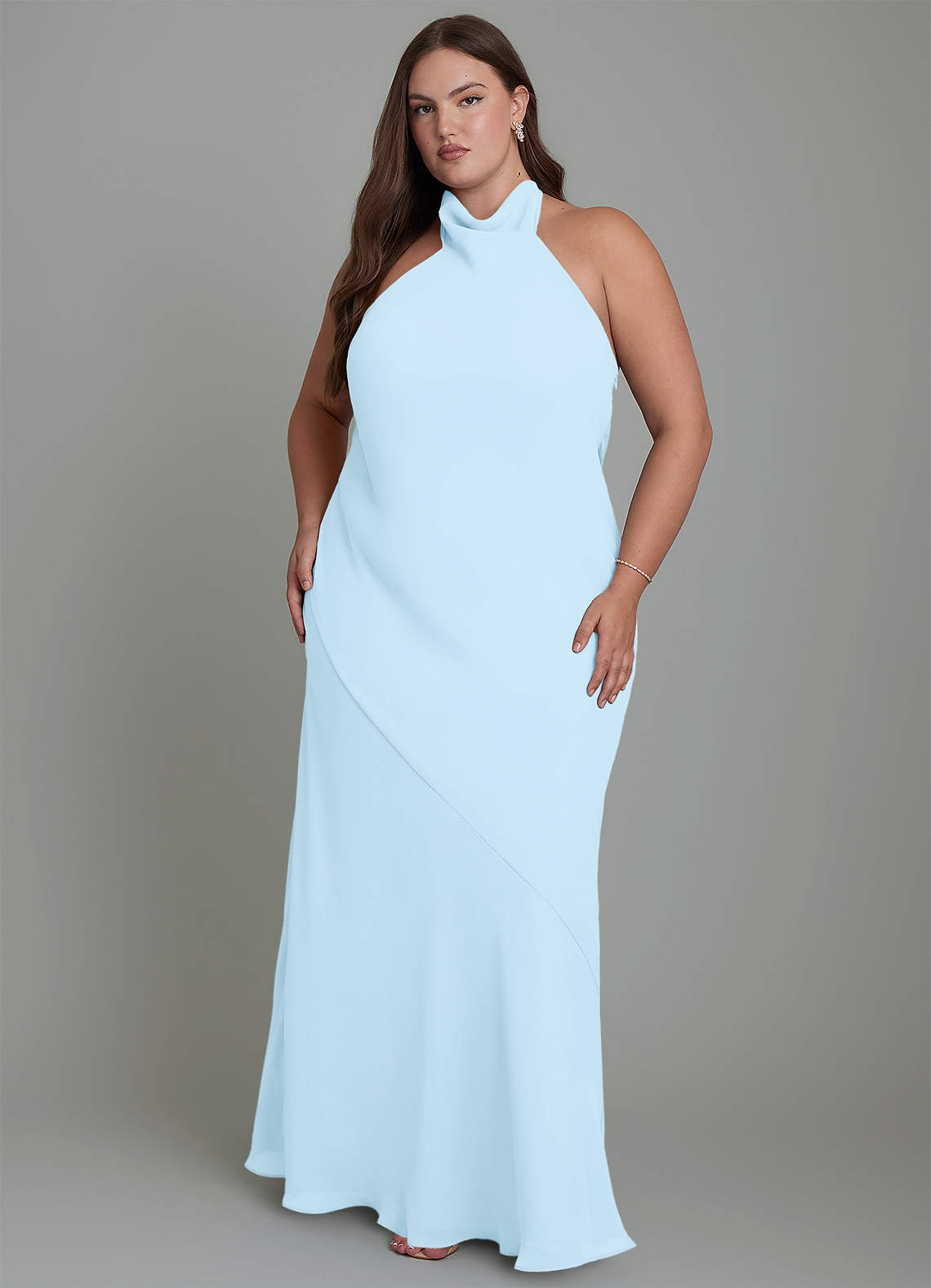Azazie Velli Bridesmaid Dresses Sky Blue Mermaid High Neck Chiffon Dress image7