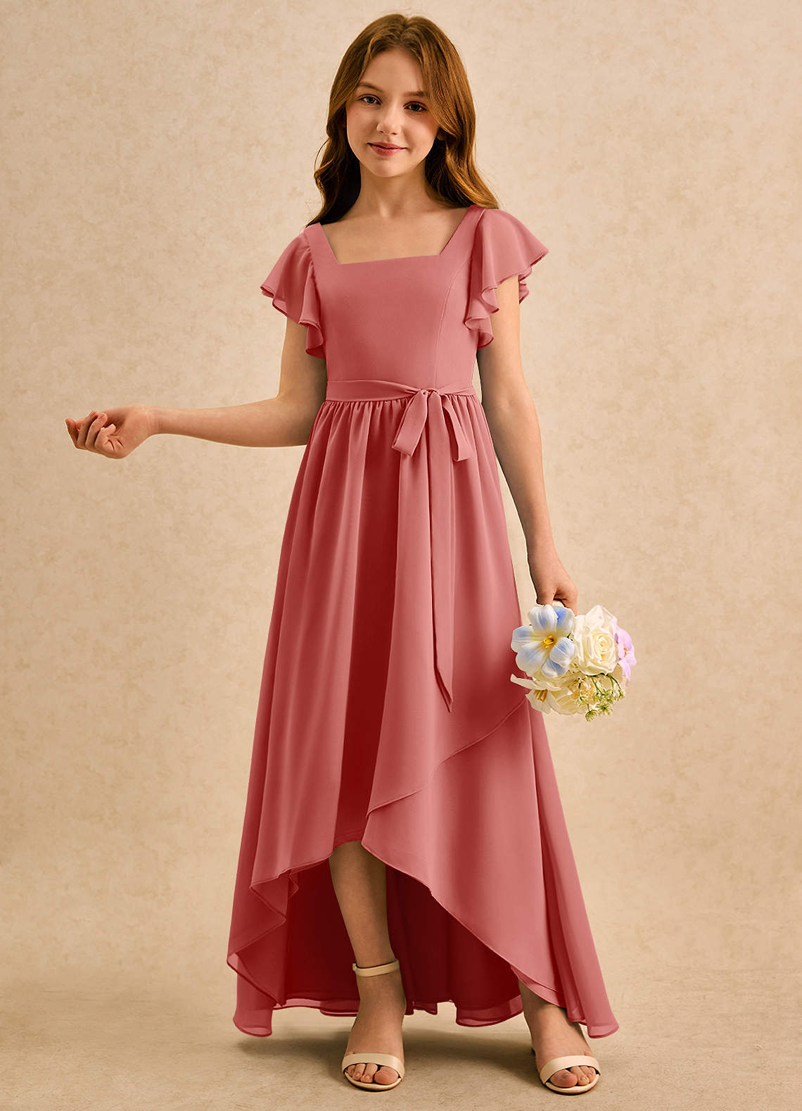 Azazie Milly Girls Formal Flower Girl Klänningar Klä A-Line i Chiffong Plisserad image3
