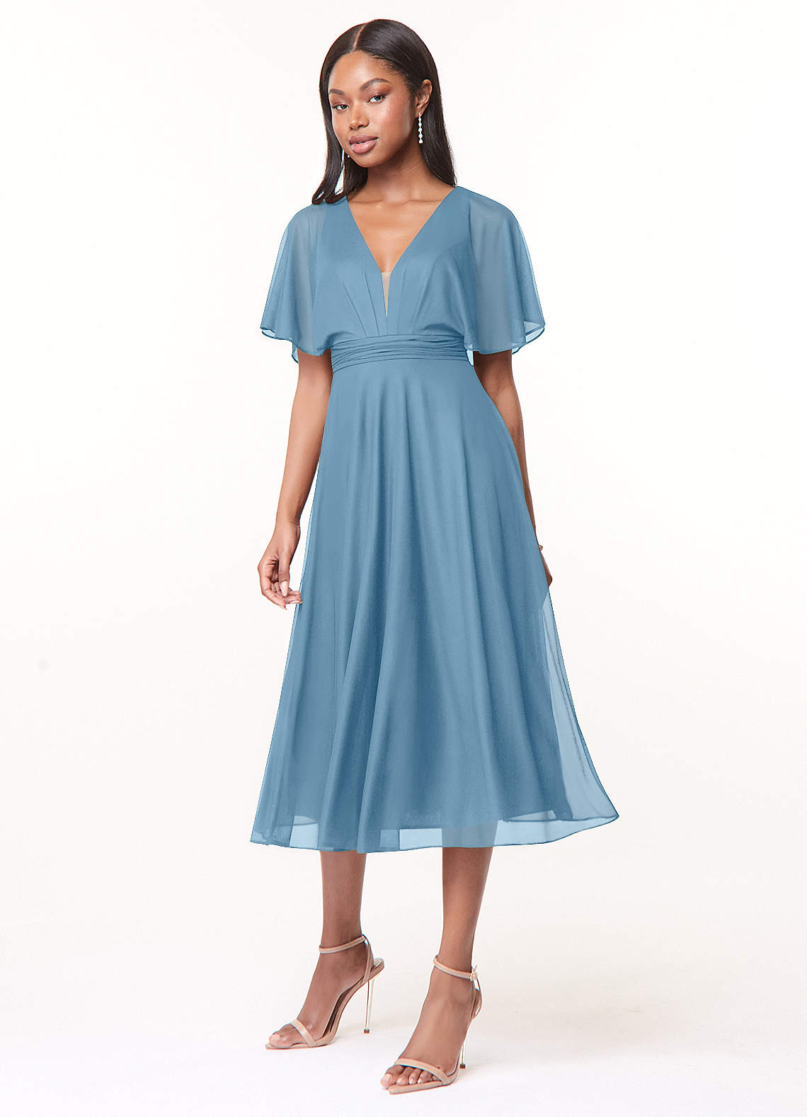 Azazie Tinsley Ready to Ship Steel Blue Mesh Bridesmaid Dresses