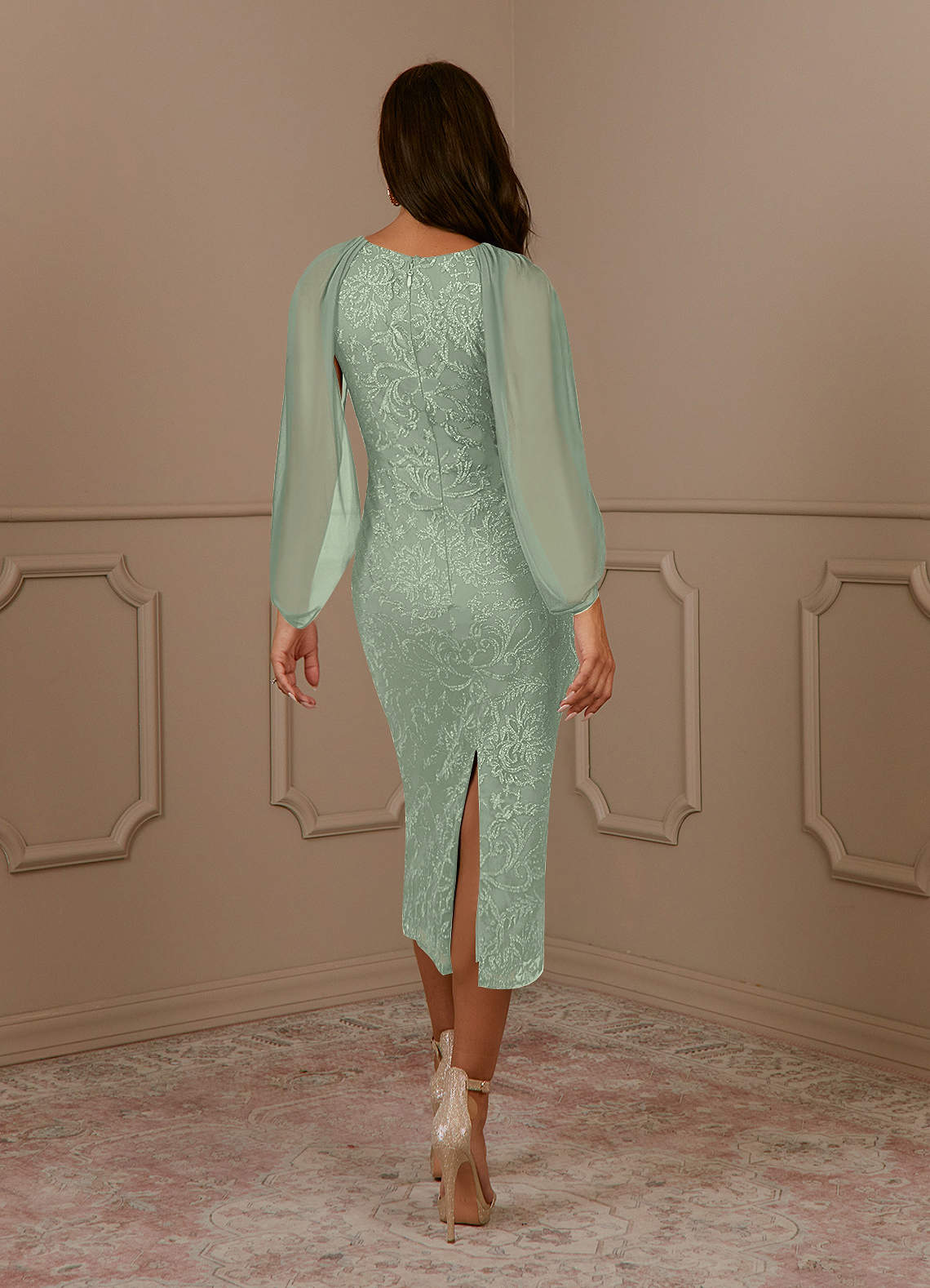 Azazie Mya Mother of the Bride Dresses Dusty Sage Sheath Scoop lace Lace Dress image1