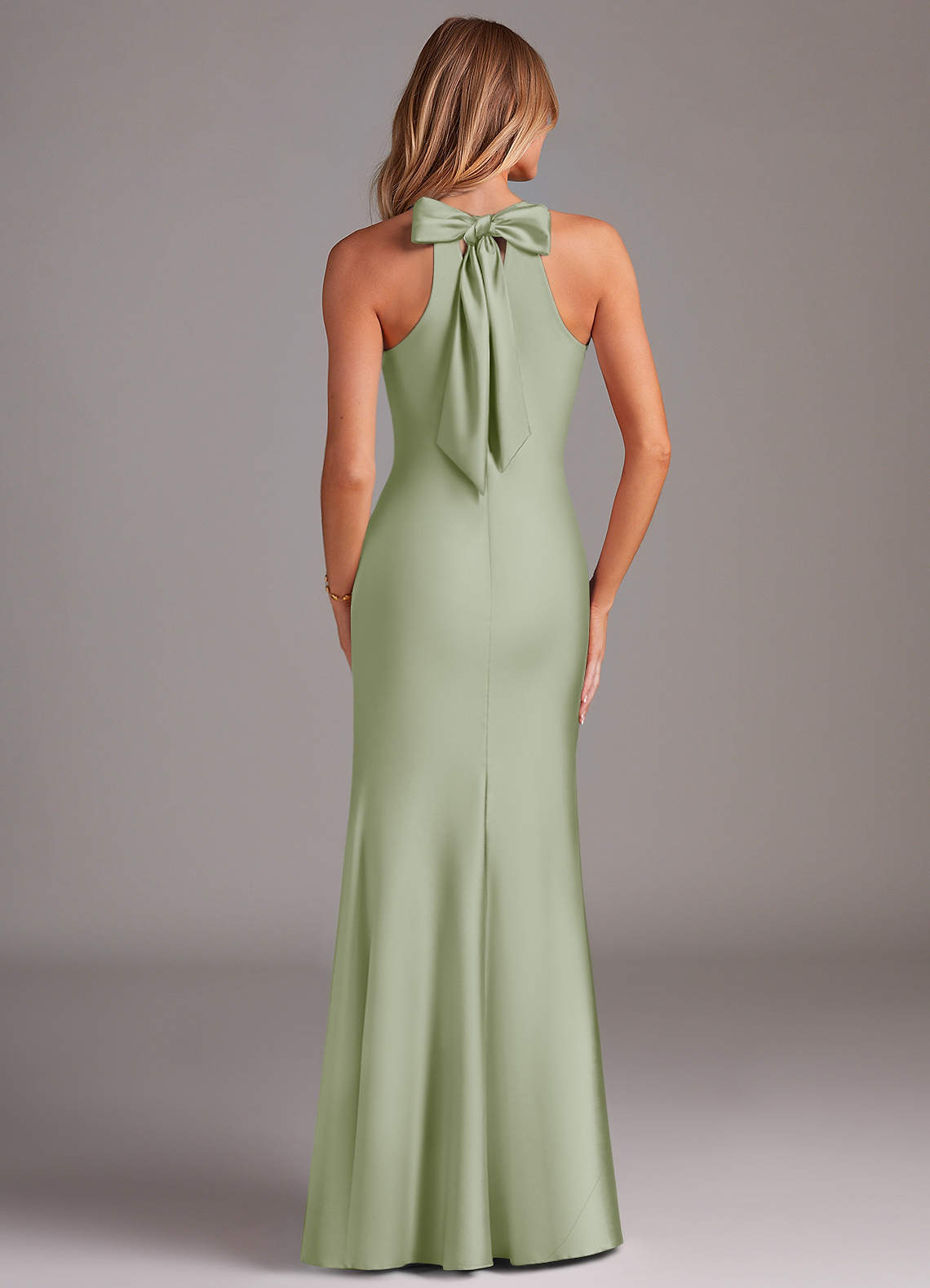 Azazie Doretta Bridesmaid Dresses Dusty Sage Mermaid Pleated Stretch Satin Dress image1