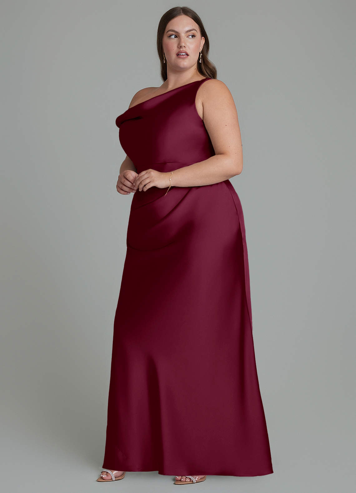 Azazie Emerson Bridesmaid Dresses Mulberry Mermaid Off the Shoulder Stretch Satin Dress image9