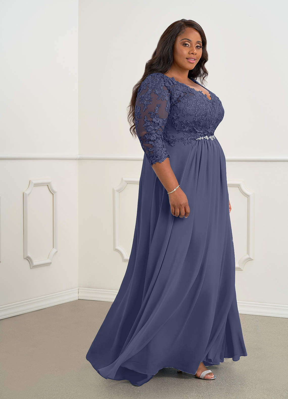 Mother Of The Bride Dresses Stormy V-Neck A-Line Half Sleeves Ruched Zipper Long Chiffon Mother Of The Bride Dress